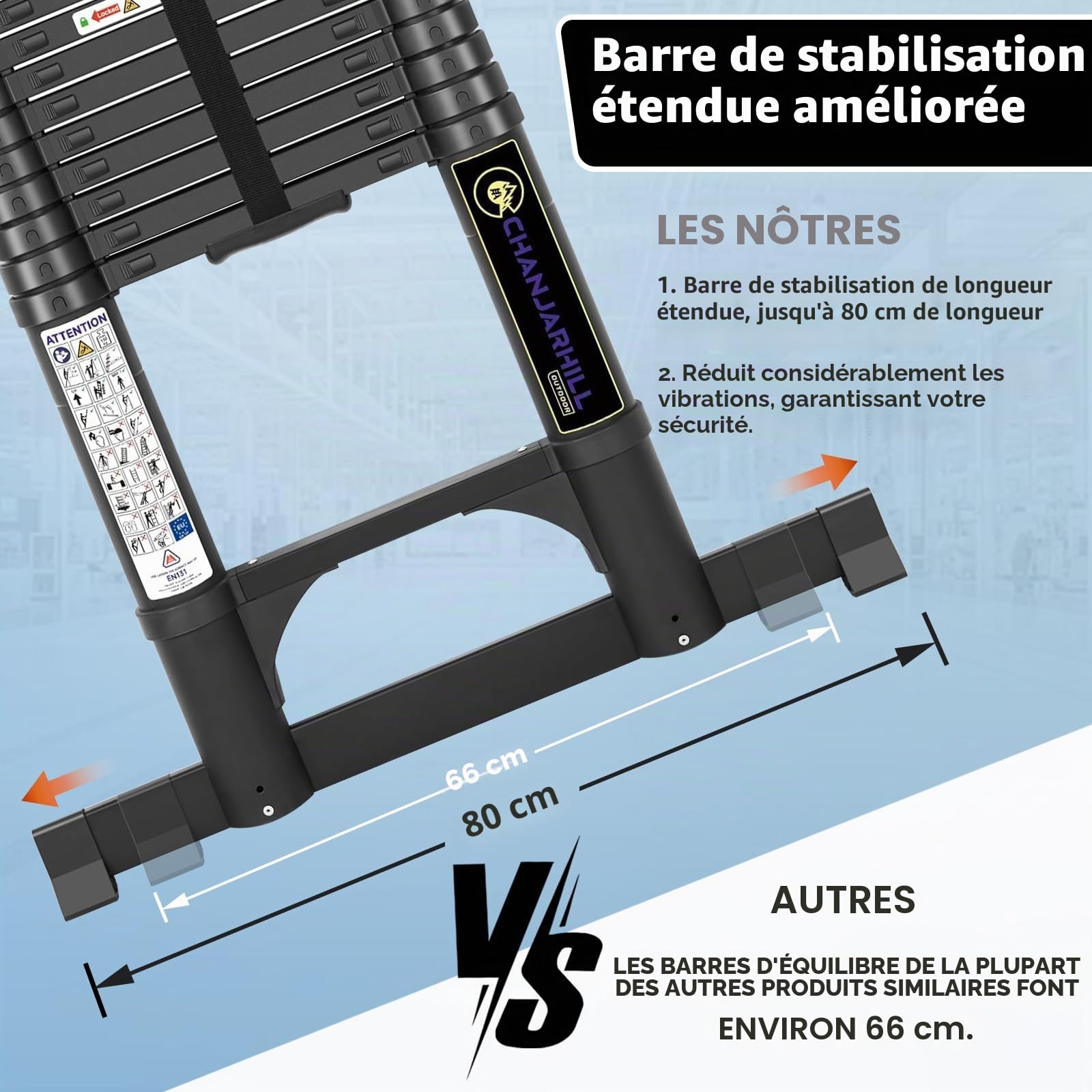 Échelle Télescopique Pliante en Aluminium 4,4m Noir