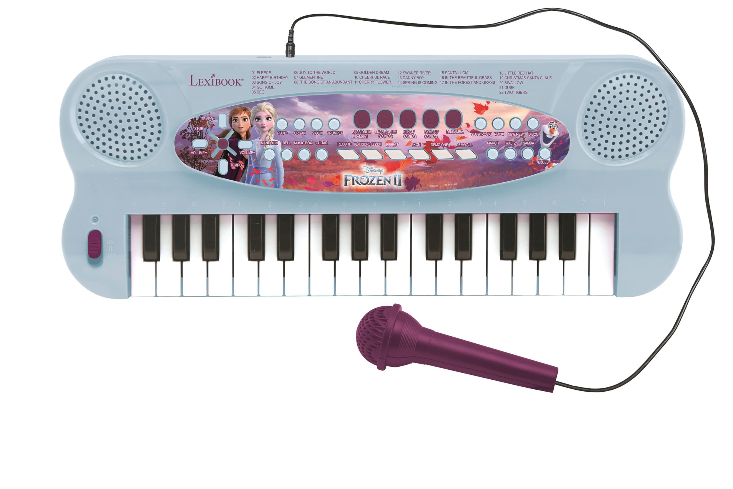 Lexibook, Frozen, Electronic Keyboard, 32-Keys Piano, Microphone for Singing, 22 Demo Songs, Battery Operated, Blue/Purple, K703FZLXB