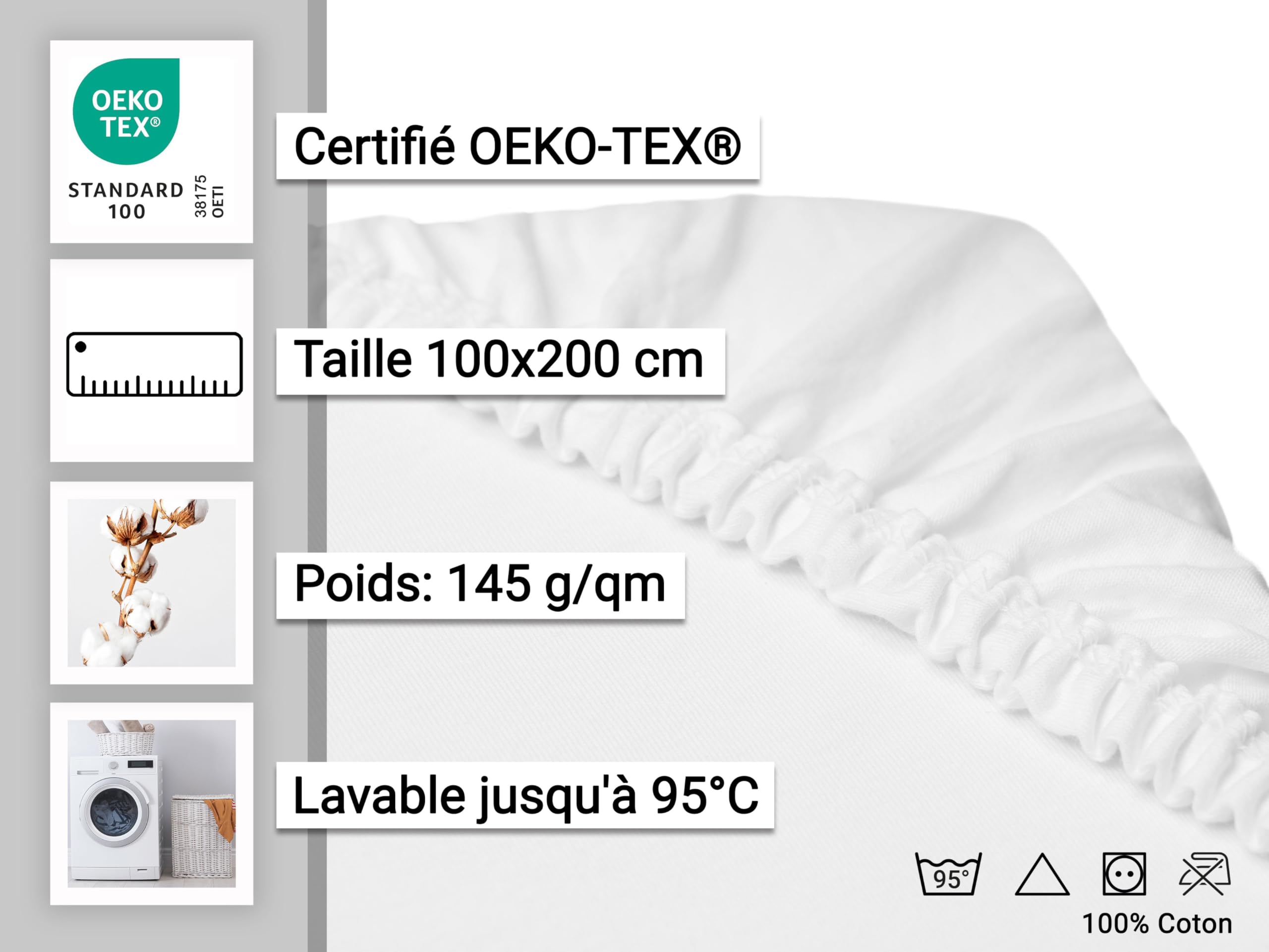 Drap-housse ZOLLNER 90x200cm - Microfibre Qualité Hôtel - Gris Oeko Tex