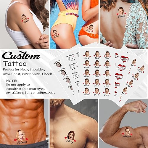 Miniatura 7 de Tatuajes temporales personalizados, tatuajes faciales personalizados para cumpleaños, bodas, despedidas de soltera, 1 juego de 15 tatuajes