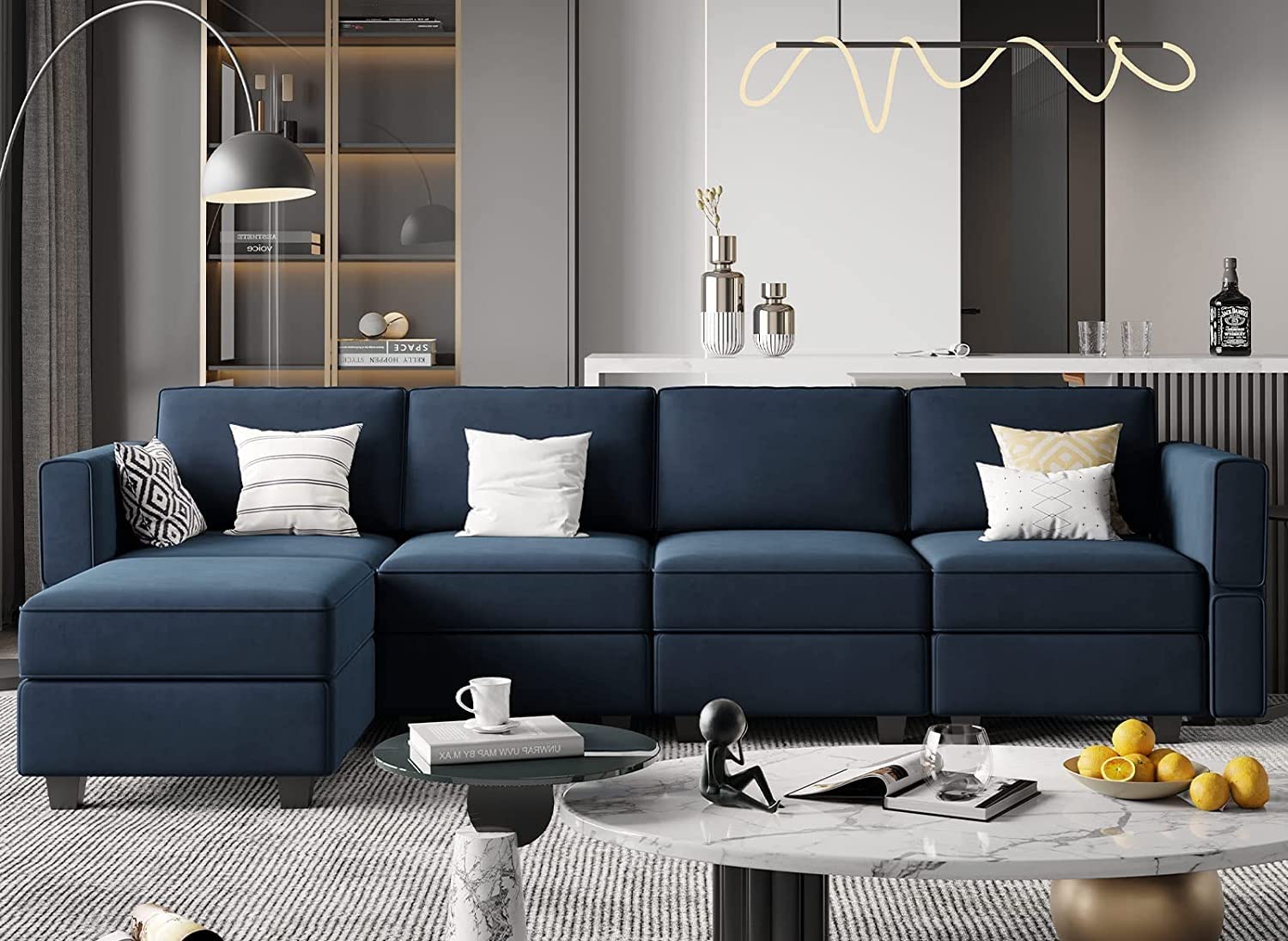 Alido 4 Seater Fabric L Shape Sectional Sofa Set for Living Room (Left Side,Blue)-image-15