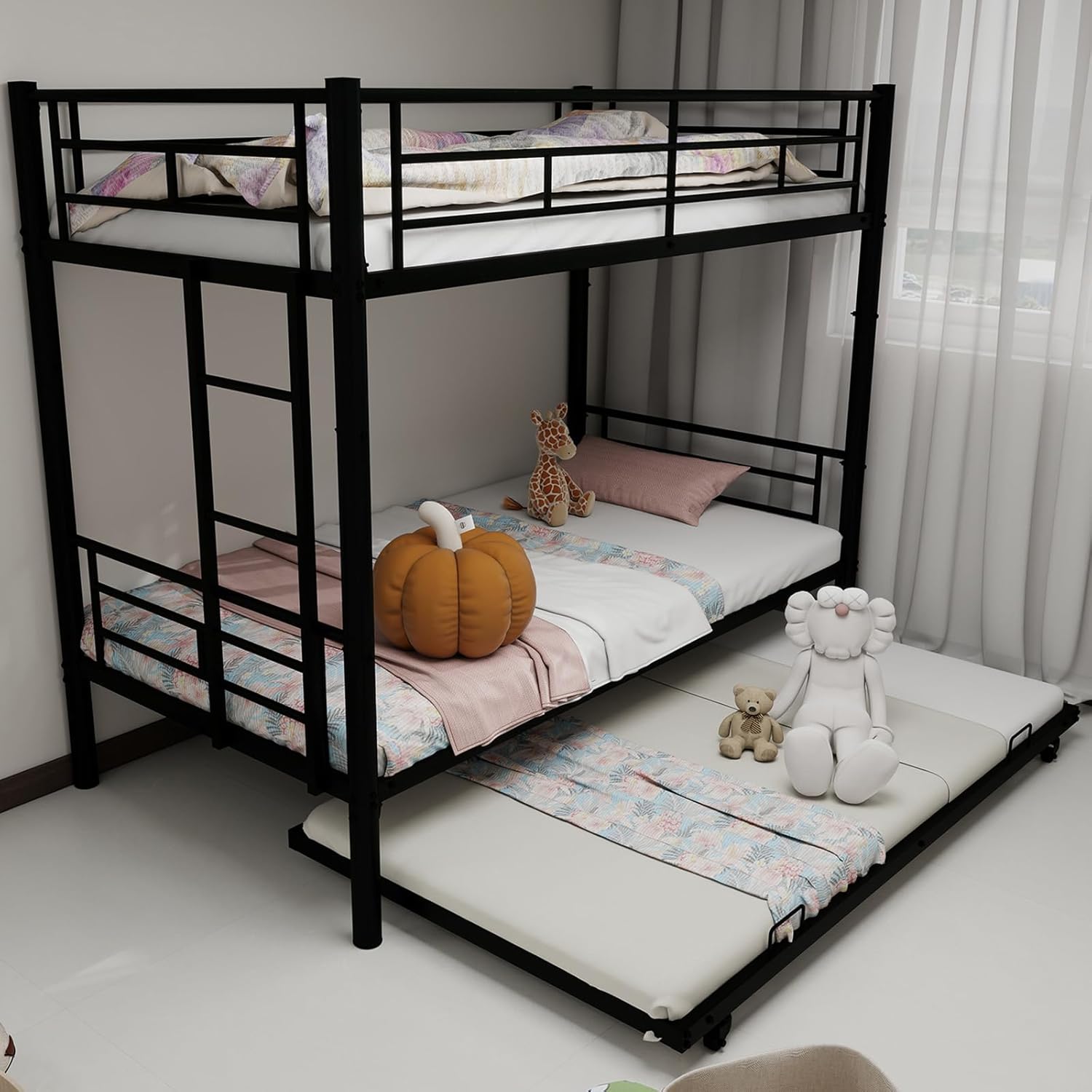 Anwick Twin Over Twin Bunk Bed,Heavy Duty Metal Bunk Bed Frame for Boys Girls Teens Adults,2 Side Ladder,Guardrail,Space-Saving,No Box Spring Needed (Black 1, Twin Over Twin)