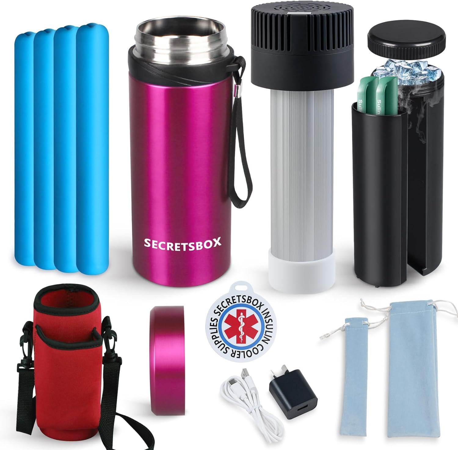USB Nevera Insulina de Viaje 2-8℃, 52H Enfriador Portátil de Viaje para Medicamentos, Refrigerador de Insulina Bolsas Diabéticos TSA Aprobado, con 4 Bolsas de Hielo de Biogel (Rojo)