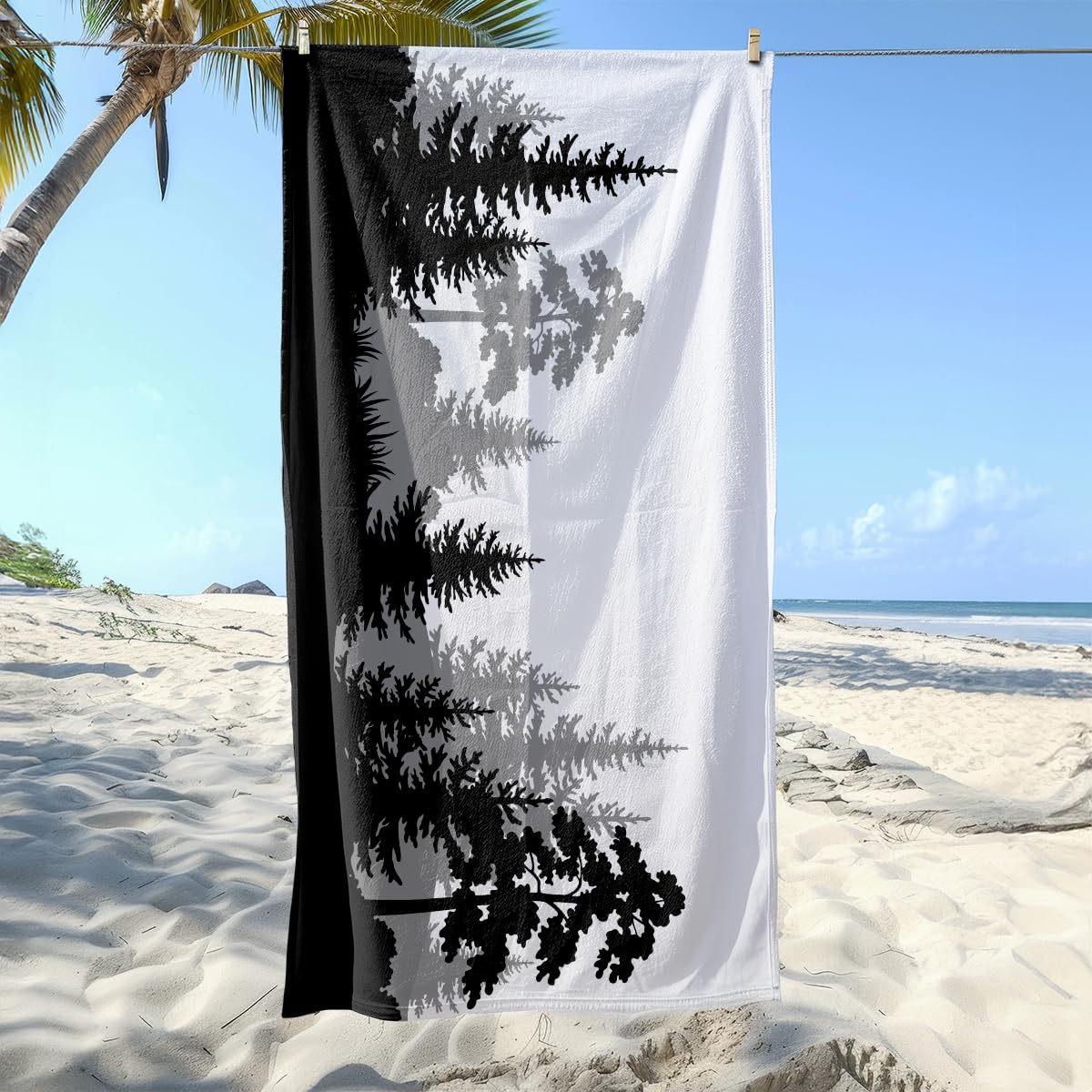 Strandtuch Grauer Schwarzer Baum Microfaser Handtücher Strandtuch XXL Tragbar Bath Towel Sand Proof Strandhandtuch Groß Beach Towel Ultraleicht Schnelltrocknend Antirutsch Strandtücher 100x200cm