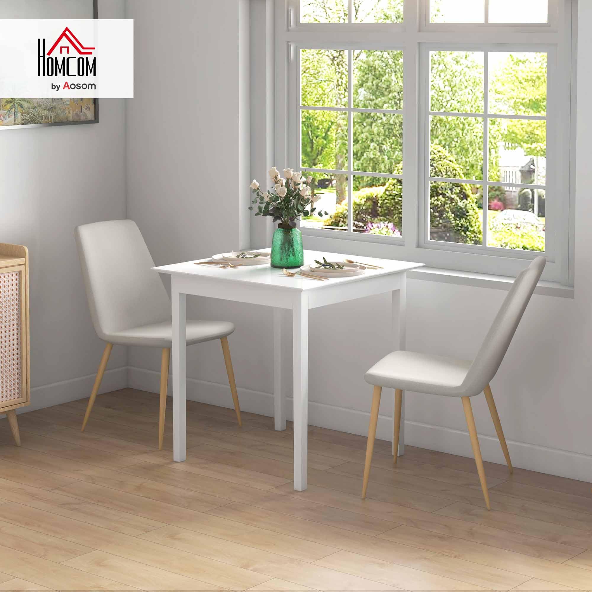 HOMCOM Tavolo da pranzo Tavolo da cucina Tavolo da pranzo quadrato per 2 persone, tavolo da soggiorno in legno massiccio, per cucina, sala da pranzo, bianco, 75 x 75 x 76 cm