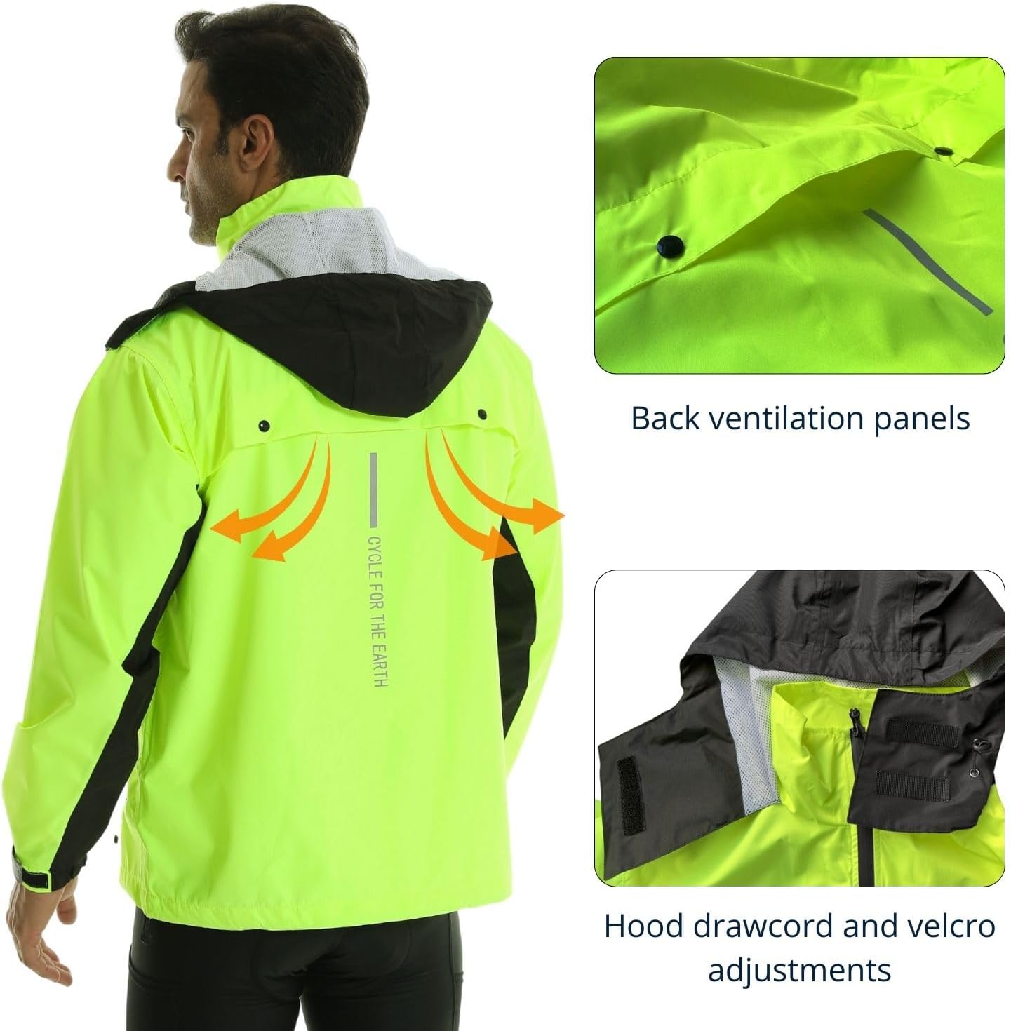 Lo.gas Men’s Cycling Rain Jacket Waterproof with Hood, Lightweight Packable Bike Raincoat - Image 6