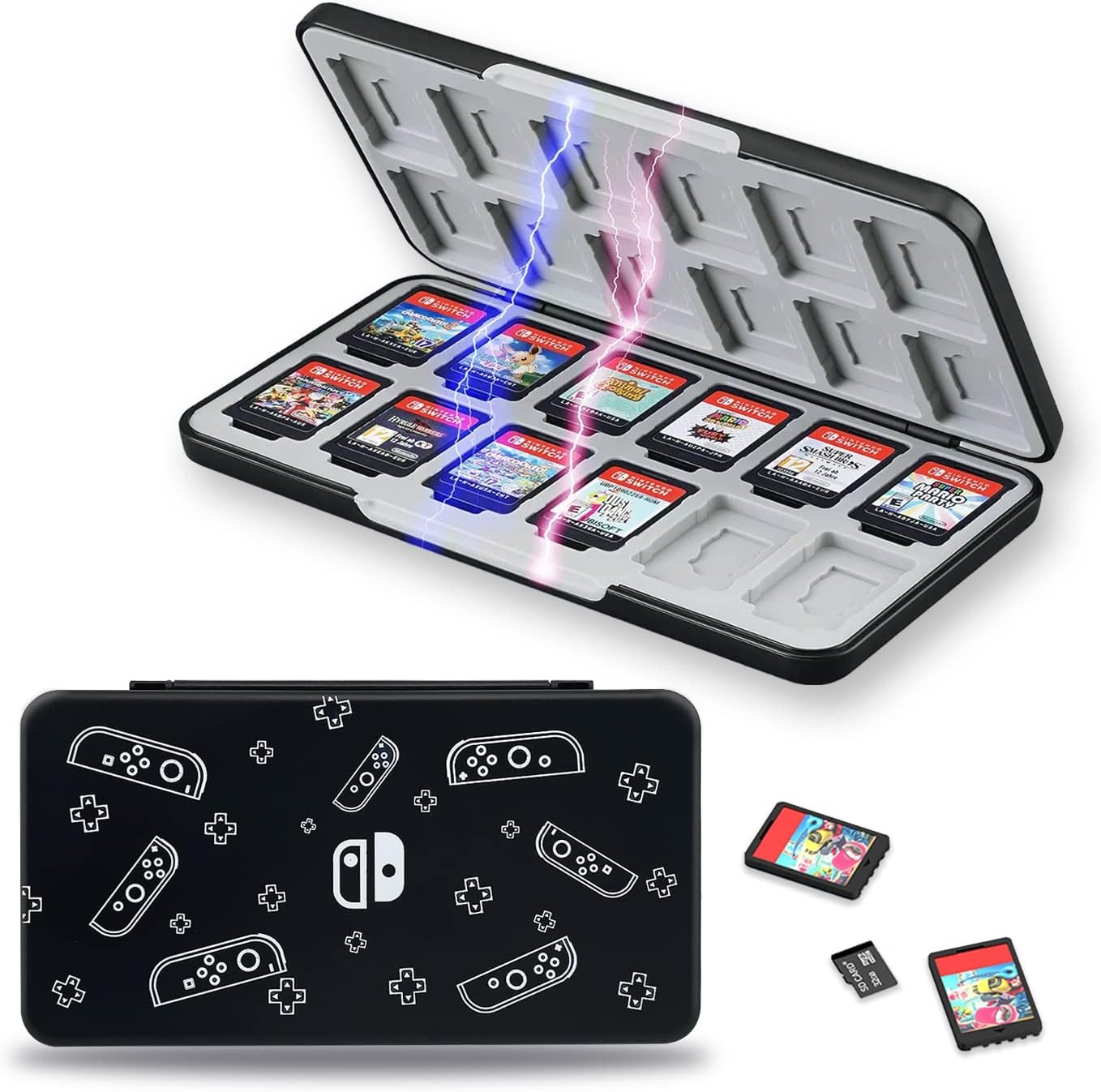Wonzir 24-Slot Switch Game Card Case for Nintendo Switch Game Card/Switch OLED Game Card,Portable Switch Game Storage Case with 24 Game Card Slots and 24 Micro SD Card Slots (24-Joy-Con Grip)