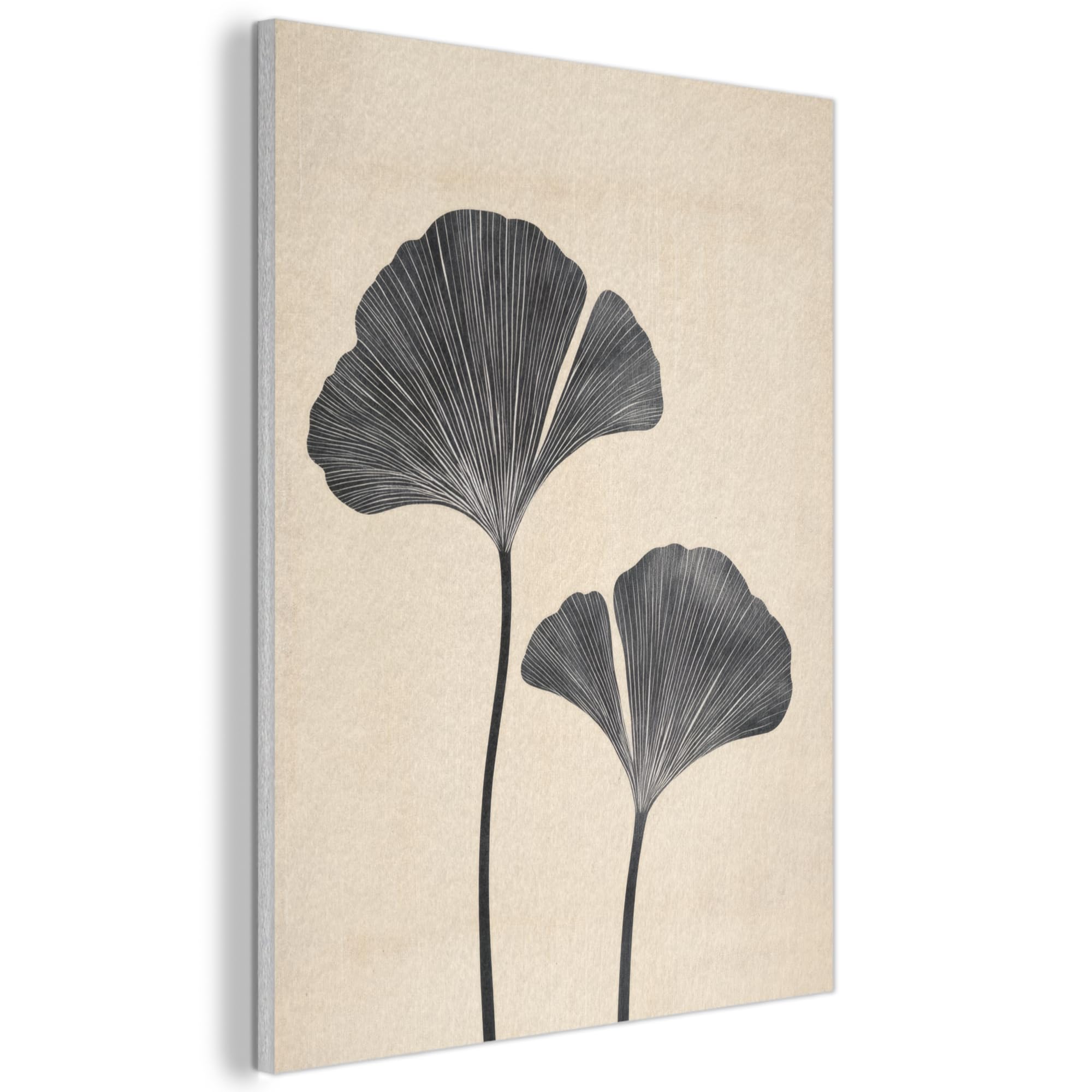 MuchoWow© Felt Panel 70x100 cm Framed Design Print Accent Interior Wallart Decoration Wall Art Leaves - Minimalist - Black