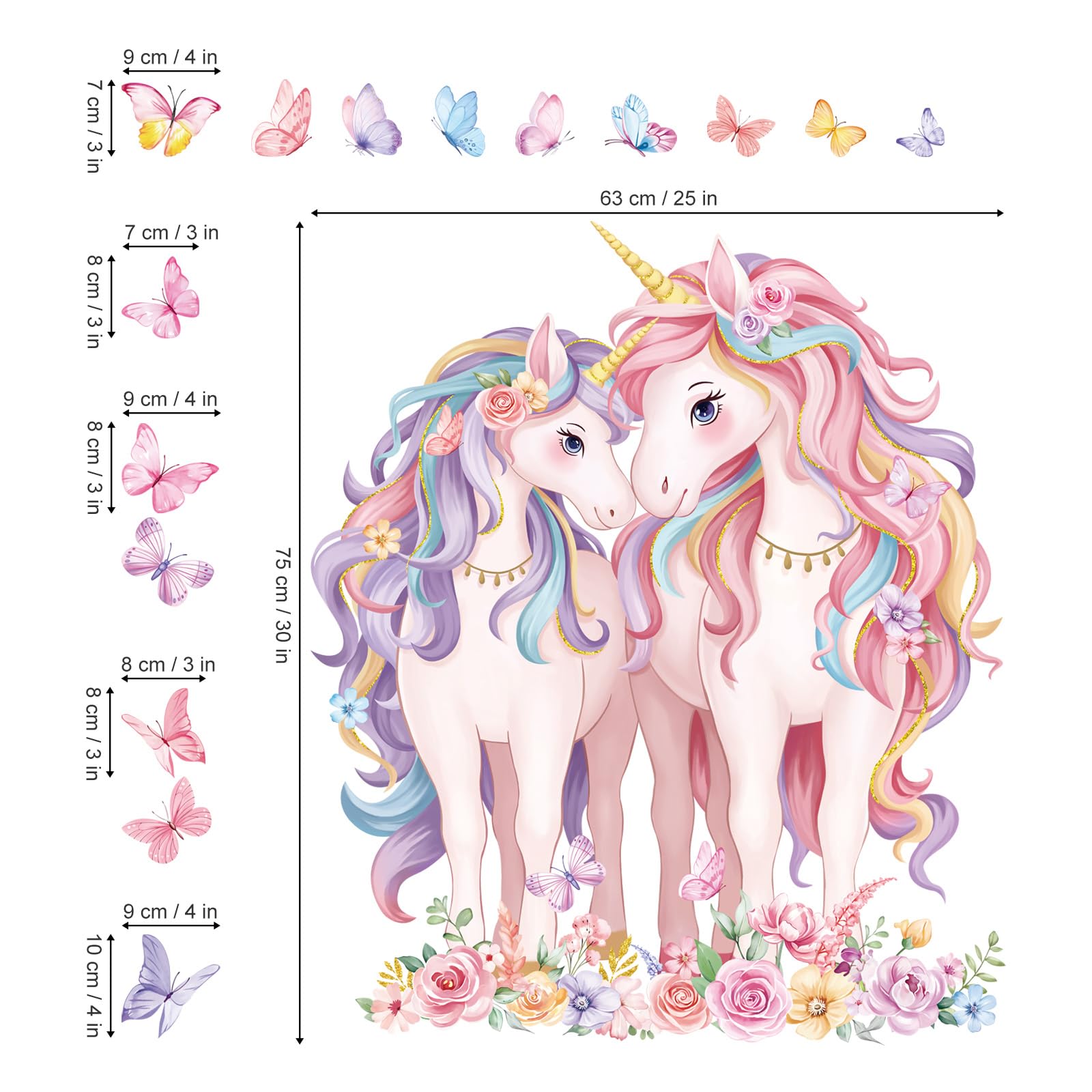 WandSticker4U®- Adesivi murali UNICORNI bambina LUCKY RAINBOW (70x80 cm