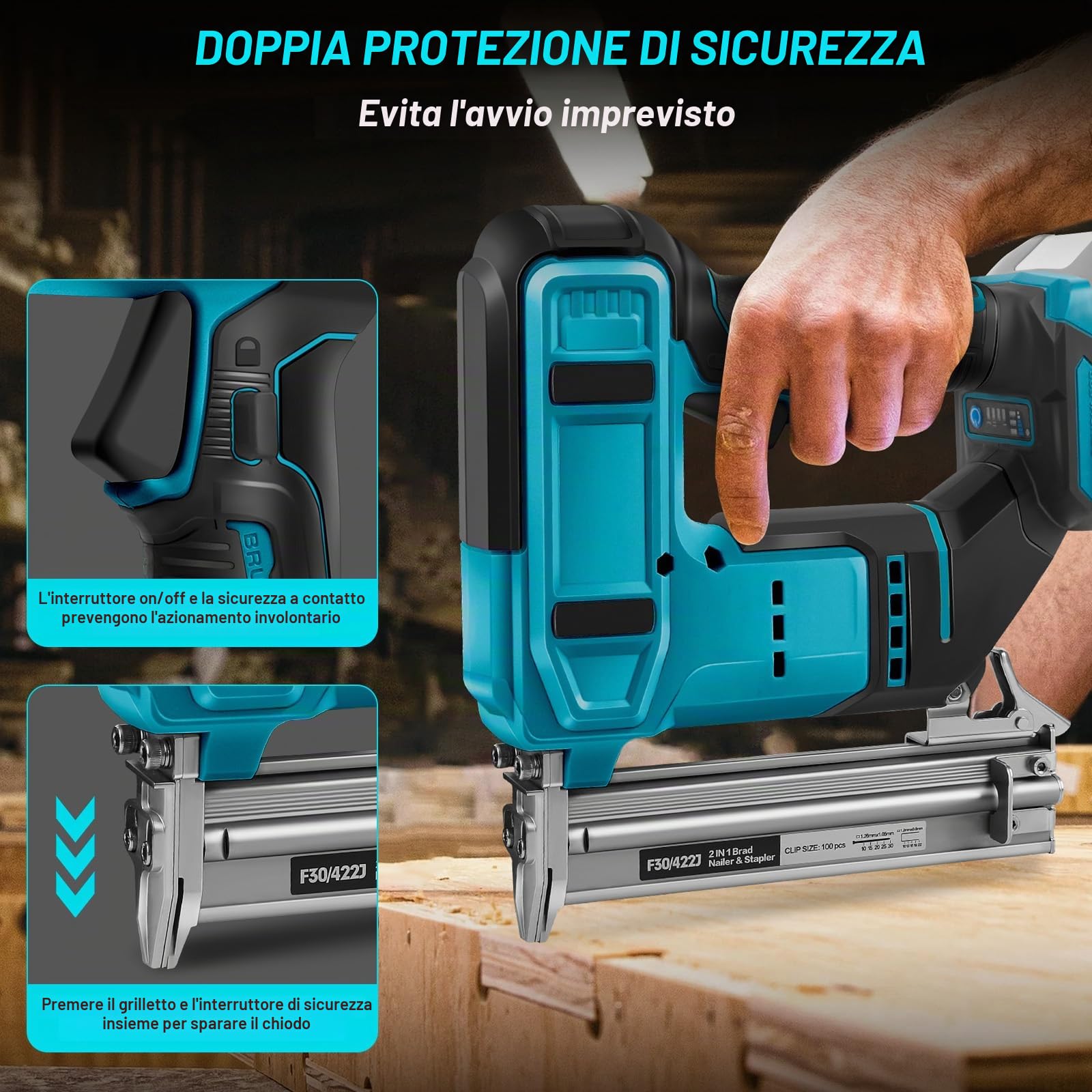 Chiodatrice senza fili compatibile con batteria Makita da 18 V (senza batteria), cucitrice elettrica senza spazzole da 18 GA con 500 chiodi e 500 punti, pistola per unghie senza fili a 2 modalità per