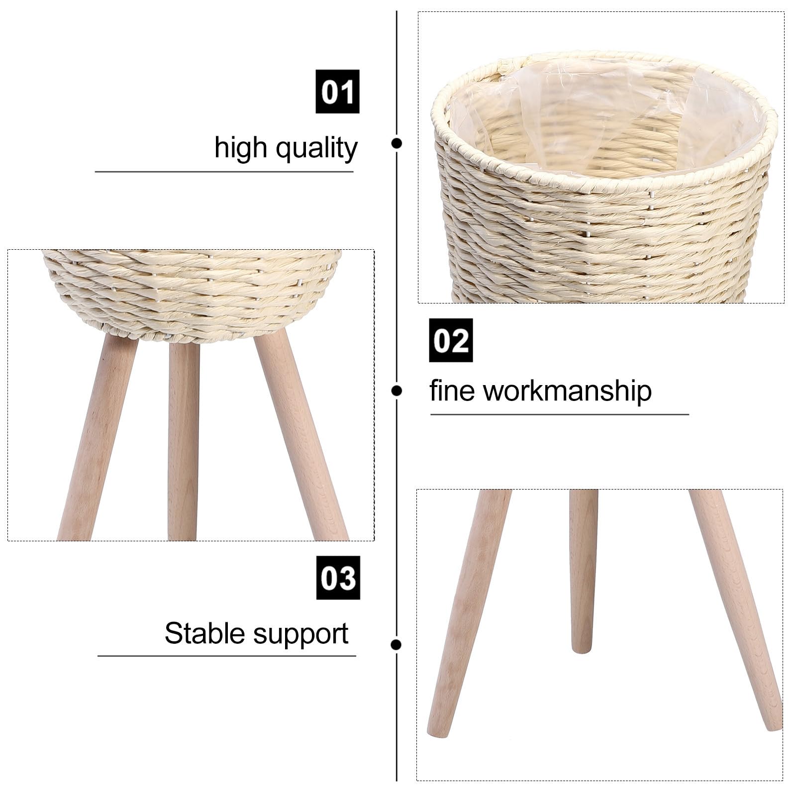CHILDWEET Vaso da Fiori con Staffa Angolare in Rattan e Legno, Portafiori Decorativo Semplice ed Elegante per Piante, Adatto per Decorazione Casa e Ufficio, 1 Pezzo