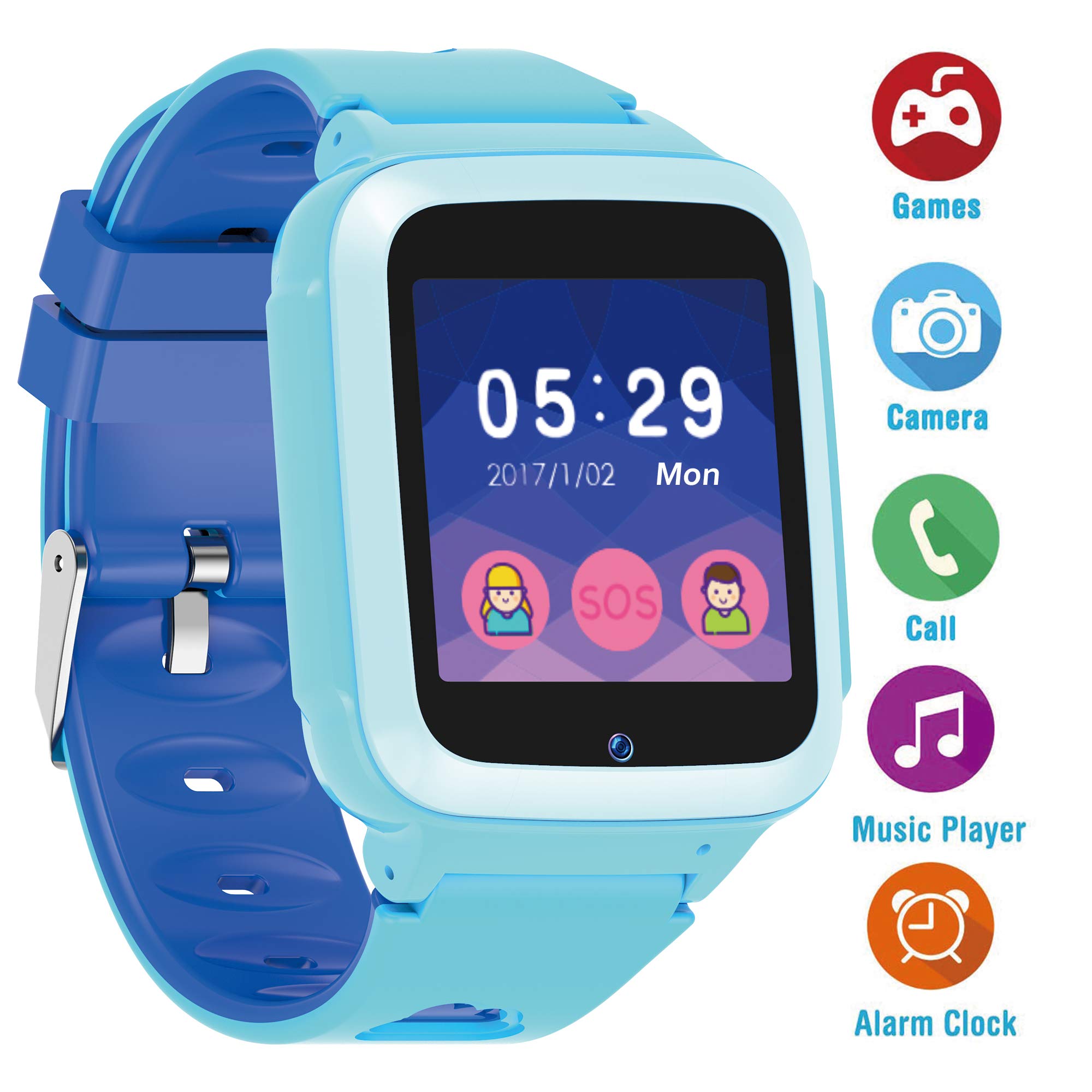 Vowor Kids Games Watch, 1.54 inch Touch Screen Phone Smart Watch with SOS MP3 Two-Way Calling Camera Clock Calculator Boys Girls Smartwatches Gift NO GPS/App-Blue (Free 16GB Micro SD Card)