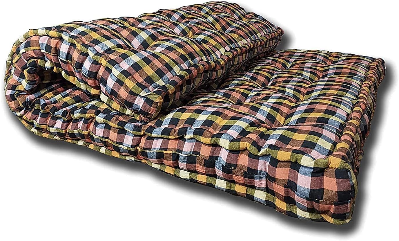 Foldable Soft Cotton Quilt Mattress - 4-Inch Thick, Multicolor, Single Bed (36X72 Inches)