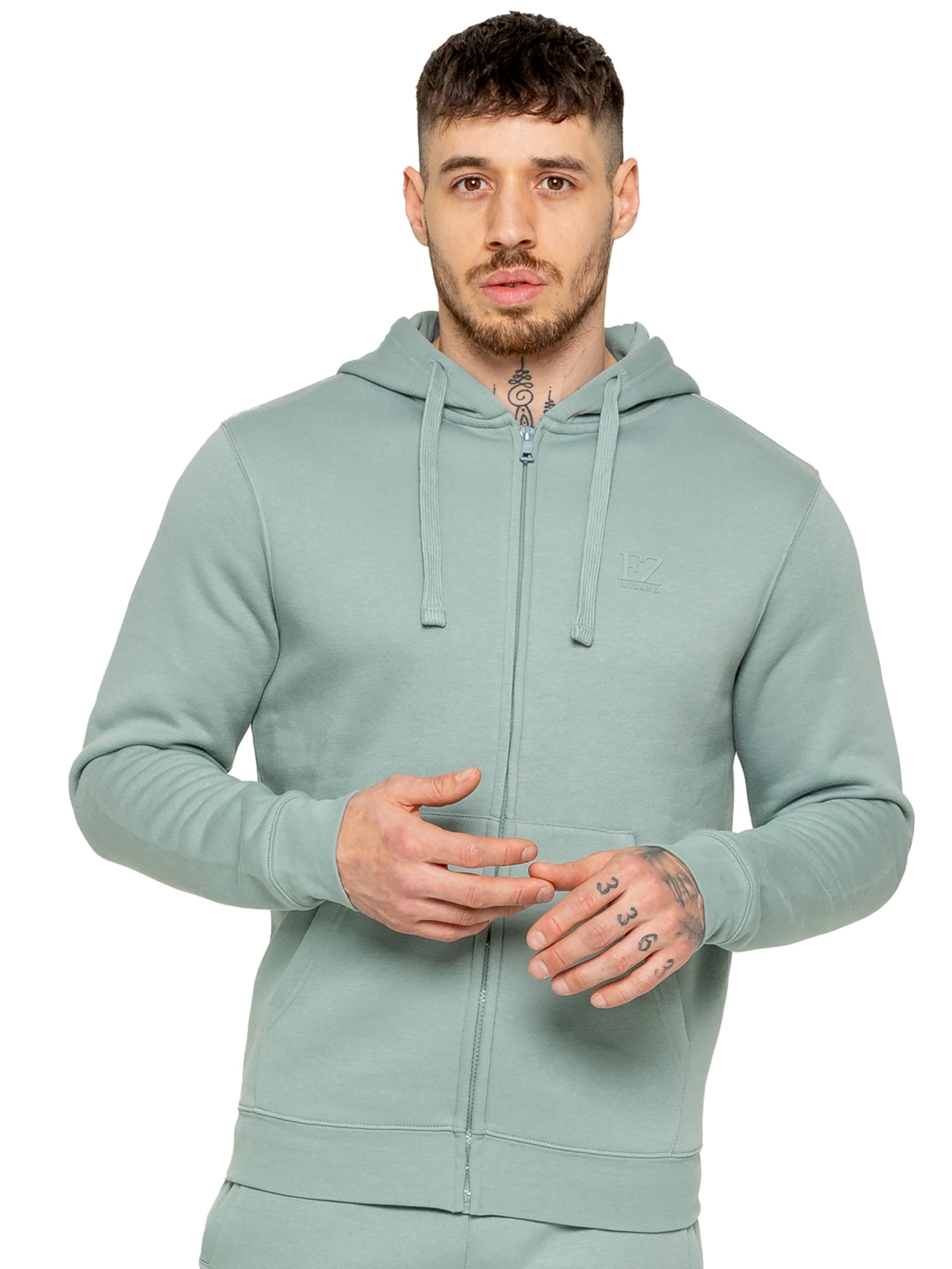 989Zé ENZO Mens Hoodie Zip Up Hooded Sweatshirt Long Sleeve (UK, Alpha, S, Regular, Regular, Sage)
