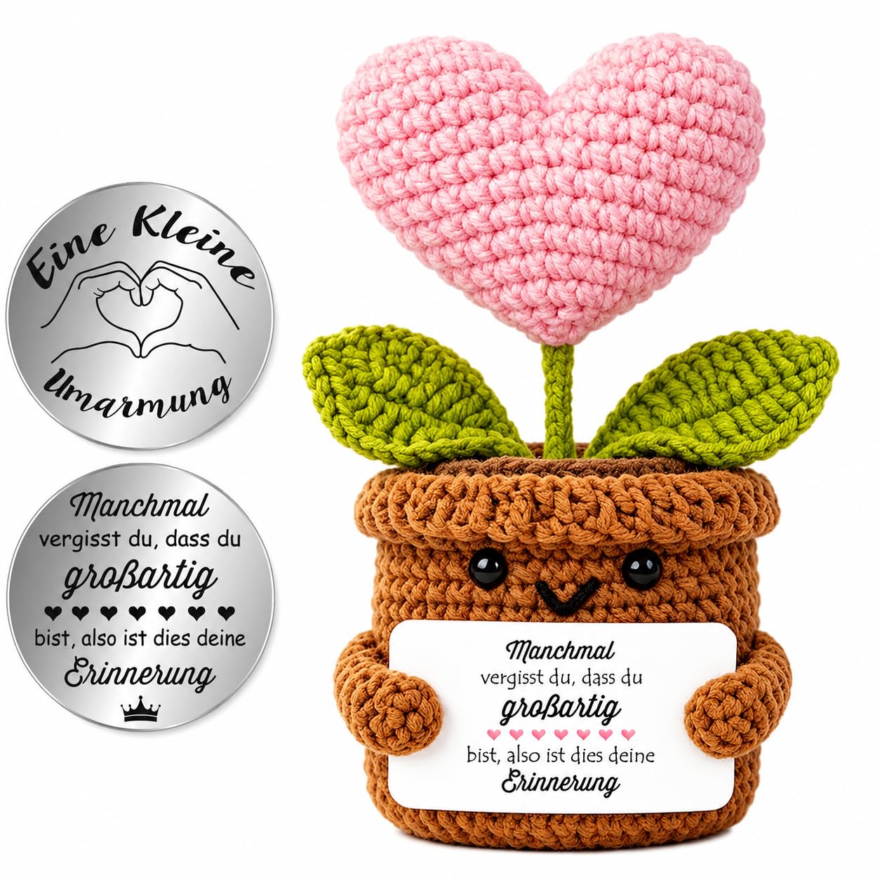 Tixlux Pocket Hug Positive Pflanze, Kreative Strickwolle Pflanze Puppe und Kleine Umarmung Glücksbringer, Mutmacher Geschenk, Gute Besserung Geschenk, Einschulung Geschenk