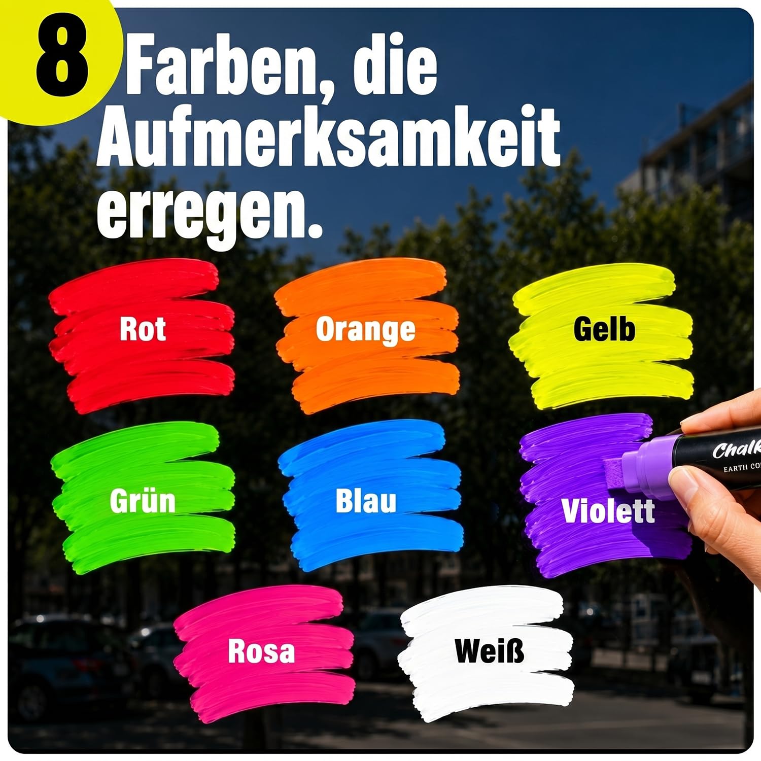Chalkola Kreidestifte für Tafel Abwaschbar - (15 mm Jumbo, 8 Kreidestift) Kreidestifte für Fenster, Tafelkreide, Glasstifte, Auto - Fenstermalstifte für bei Lehrern, Kindern, Künstlern und Unternehmen