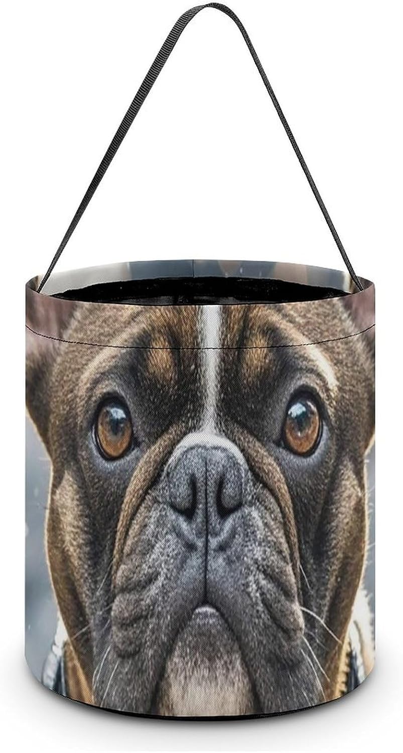 WIMMY Portable French Bulldog Camera Halloween Candy Basket with Handle