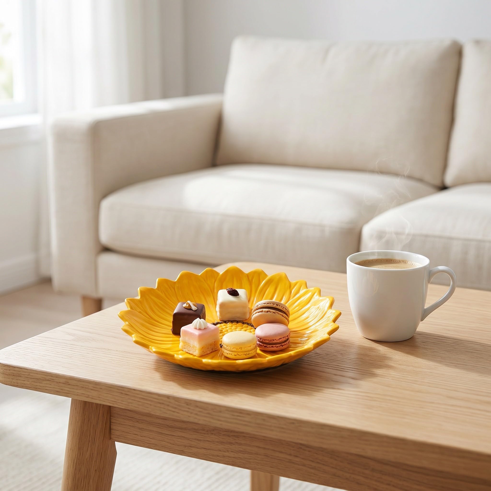 Zerodeko Plato de aperitivo con forma de girasol - Vajilla de cerámica de 20 cm con forma de flor para el hogar y fiestas - Plato pequeño con floral para una mesa decorativa