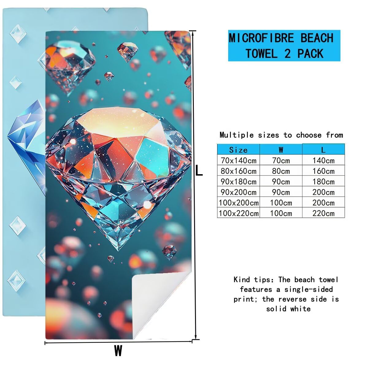 Telo Mare Microfibra, Telo Mare Grande 100x200cm 2 Pezzi, Asciugamano Palestra Donna Asciugatura Rapida, Antisabbia Asciugamano Microfibra, Leggero Asciugamani Palestra per Regalo (Moderno) -4466