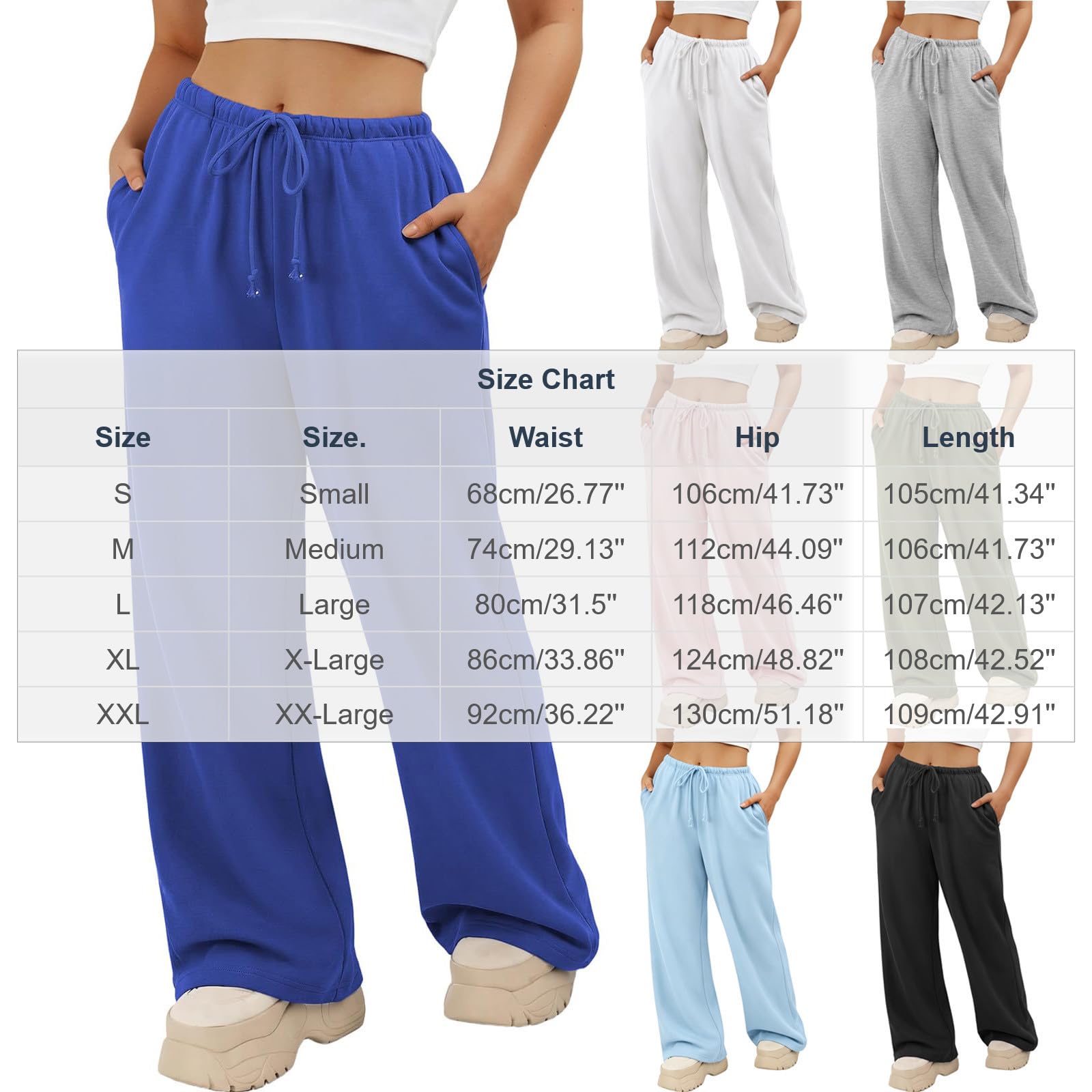 Generico Pantaloni Tuta Donna Pantaloni Lunghi a Vita Alta Pantlone Cotone con Coulisse Regolabile Leggeri e Comodi Pantalone da Corsa con Tasche Tinta Unita Casual Pants Baggy per Yoga e Fitness