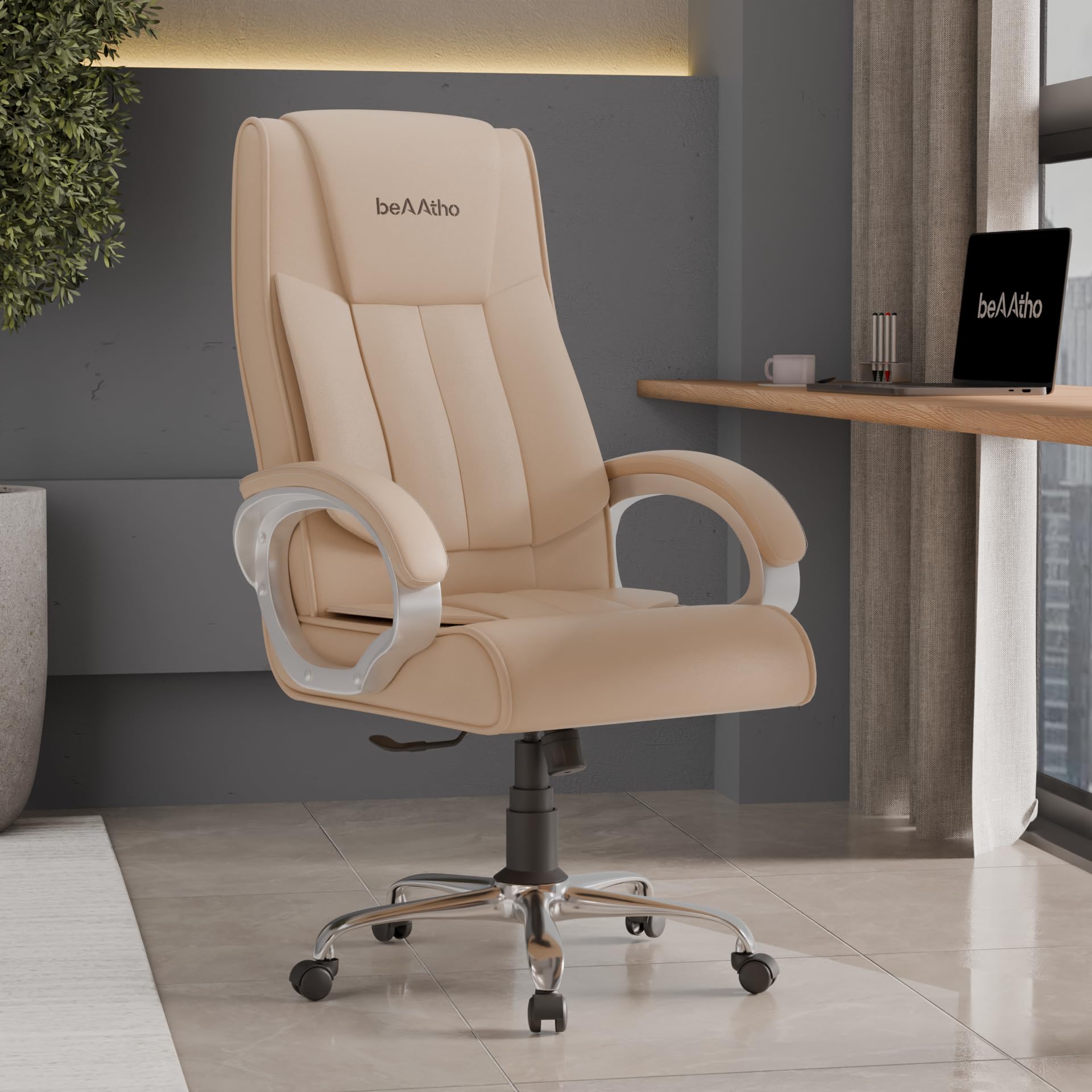 beAAtho Berlin Orthopedic Boss Chair – Leatherette Peach, High‑Back Ergonomic