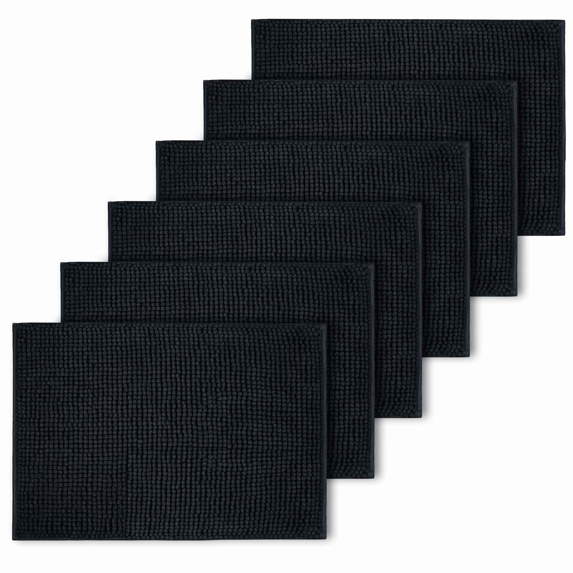 BedLooms Black Bath Mat Non Slip Anti Mould (6 pack) - Machine Washable Bath Mats 40x60cm Chenille Bathroom Mat Super Absorbent Extra Soft Fluffy Shower Mat — image 1