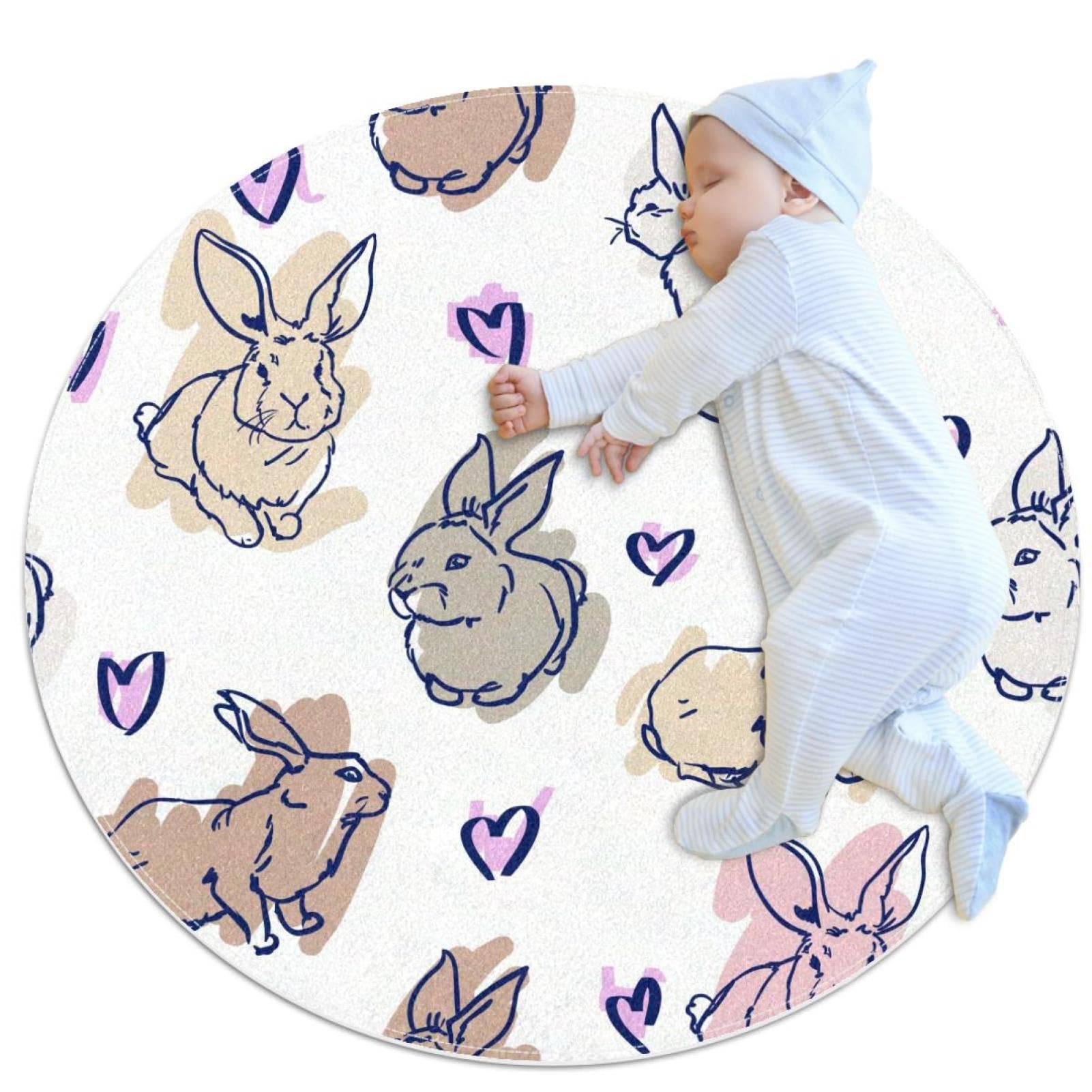 Tapis lapin aquarelle antidérapant idéal pour chambre enfant et salon