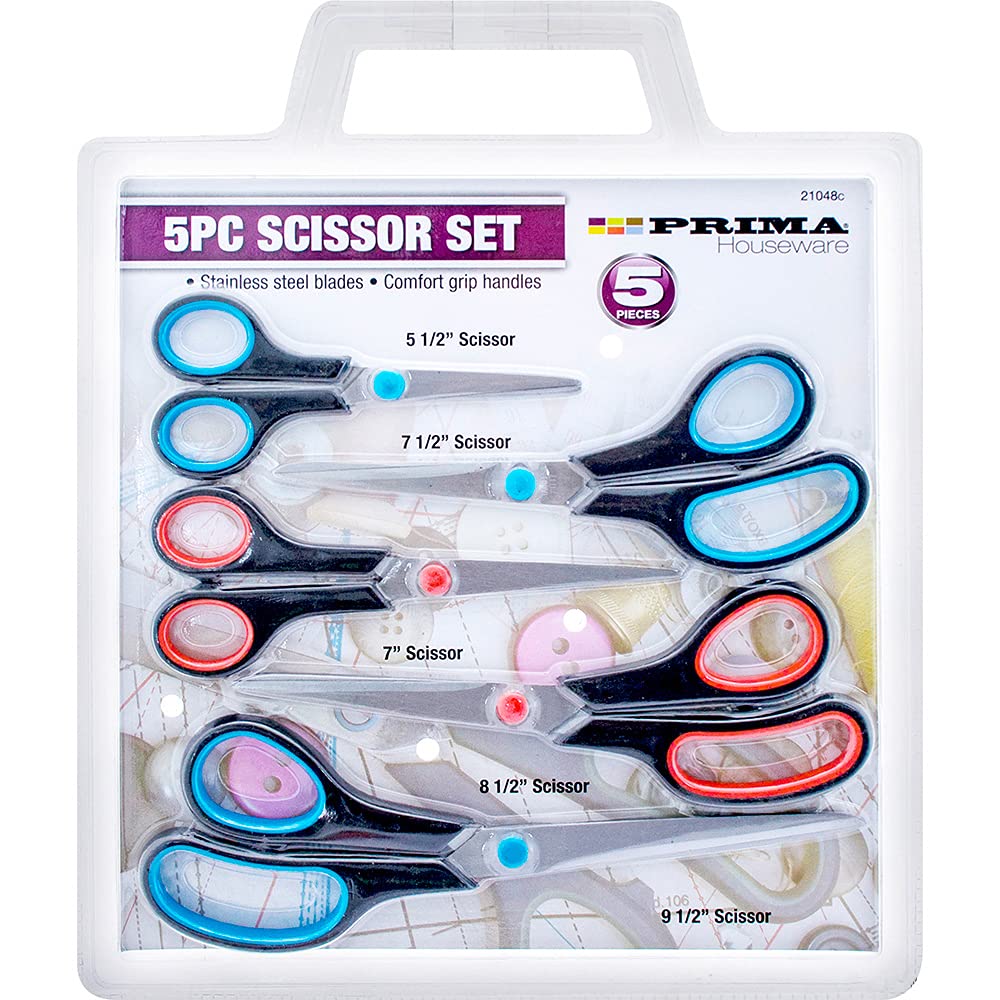 5Pc Stainless Steel Scissor Set - Kitchen Sewing, Household Crafts, Multi Purpose | Sharp Stainless Steel Blades, with Soft Handles, Multifunctional Scissors Set