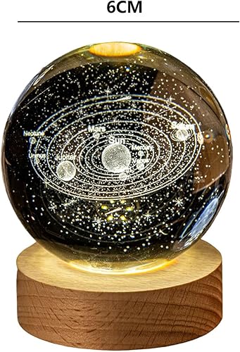 Miniatura 2 de Bylesary Luz nocturna de planeta pequeño de 2.36 pulgadas, luna 3D, planeta globo, galaxia, noche, bola de cristal, decoración, adornos de base de