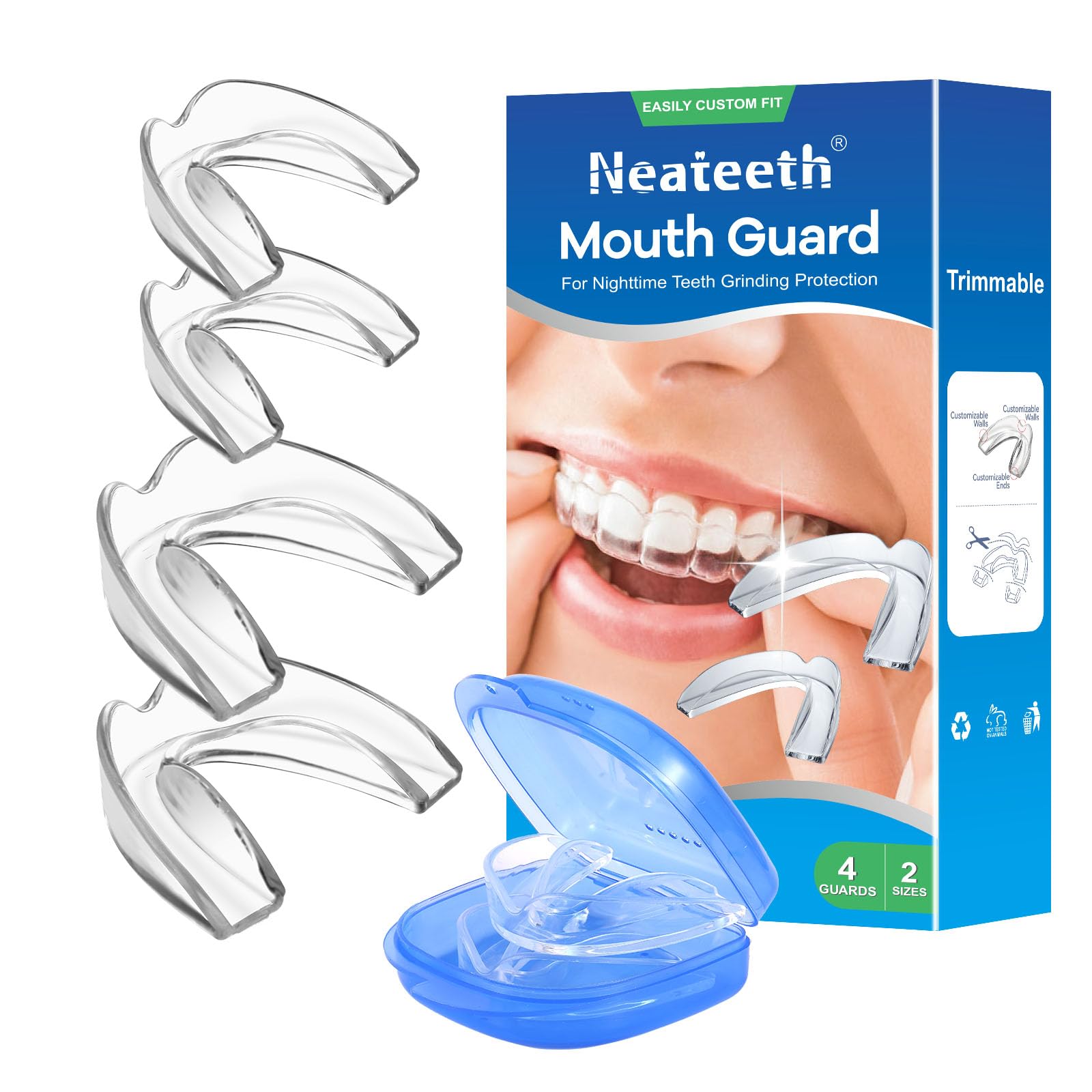 Mouth Guard for Grinding Teeth at Night, Night Mouth Guards for Teeth Grinding, Moldable Dental Guard for Sleeping - Nighttime Protection for Teeth 4 Pack