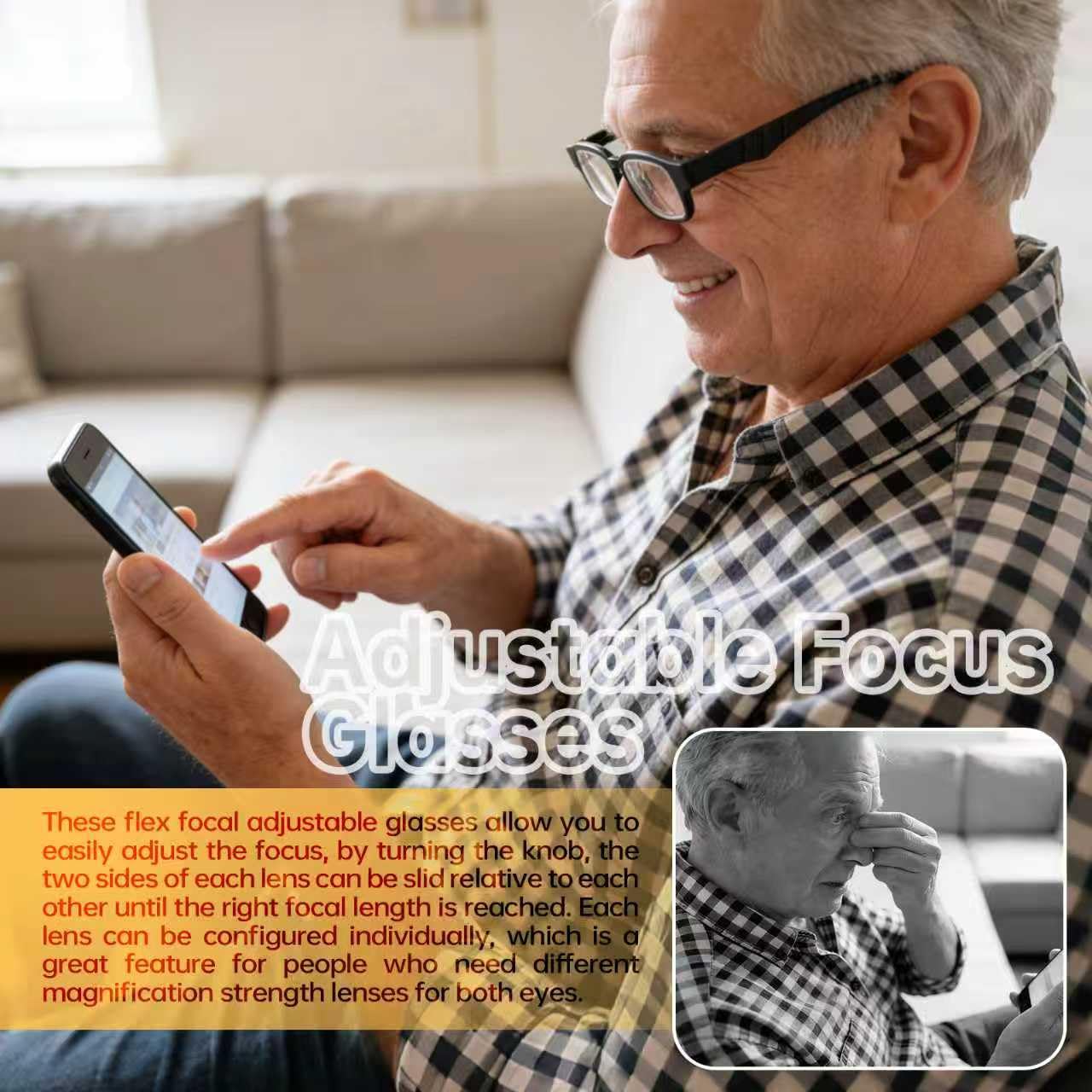 Photo 1 of Flex Focal Adjustable Glasses Dial Vision Reading Glasses 0D to 350D Zoom Eyeglasses Men and Women?Adjustable Focus Reading (1)