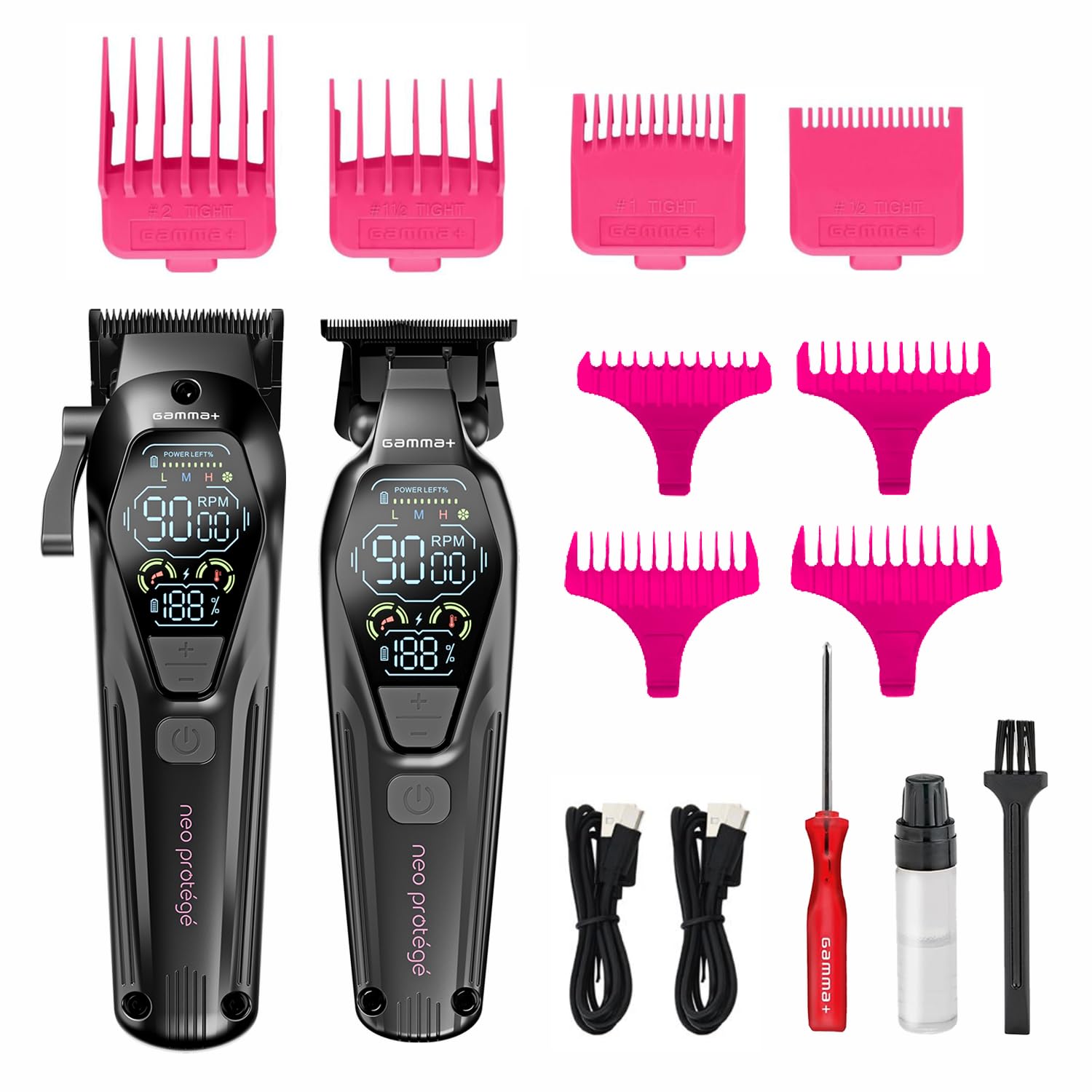 GAMMA+ Kit Clipper e Trimmer Professionale Uomo Neo Protégé | Tagliacapelli e Rifinitore per Sfumature e Contorni Precisi | Lame DLC Zero Gap | Display LED | Ricaricabile con USB-C | Autonomia 120 Min