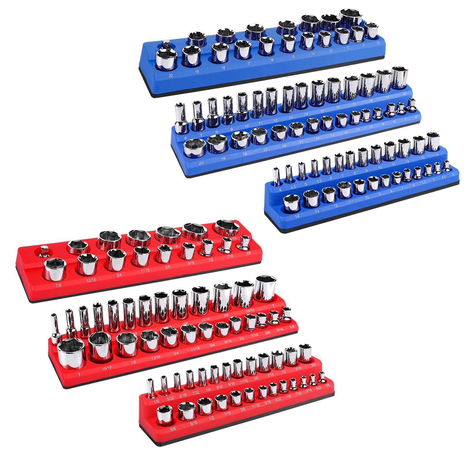 GOOACC Magnetic Socket Organizer Set, 6 6PC SAE & Metric Red Black