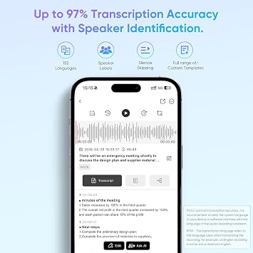 AI Voice Recorder with APP Control Transcribe & Summarize Analysis, Supports 150+ Languages 64GB Pocket Note Taker for Meetings & Calls, Mini Voice Recorder with LCD Display, Case Included