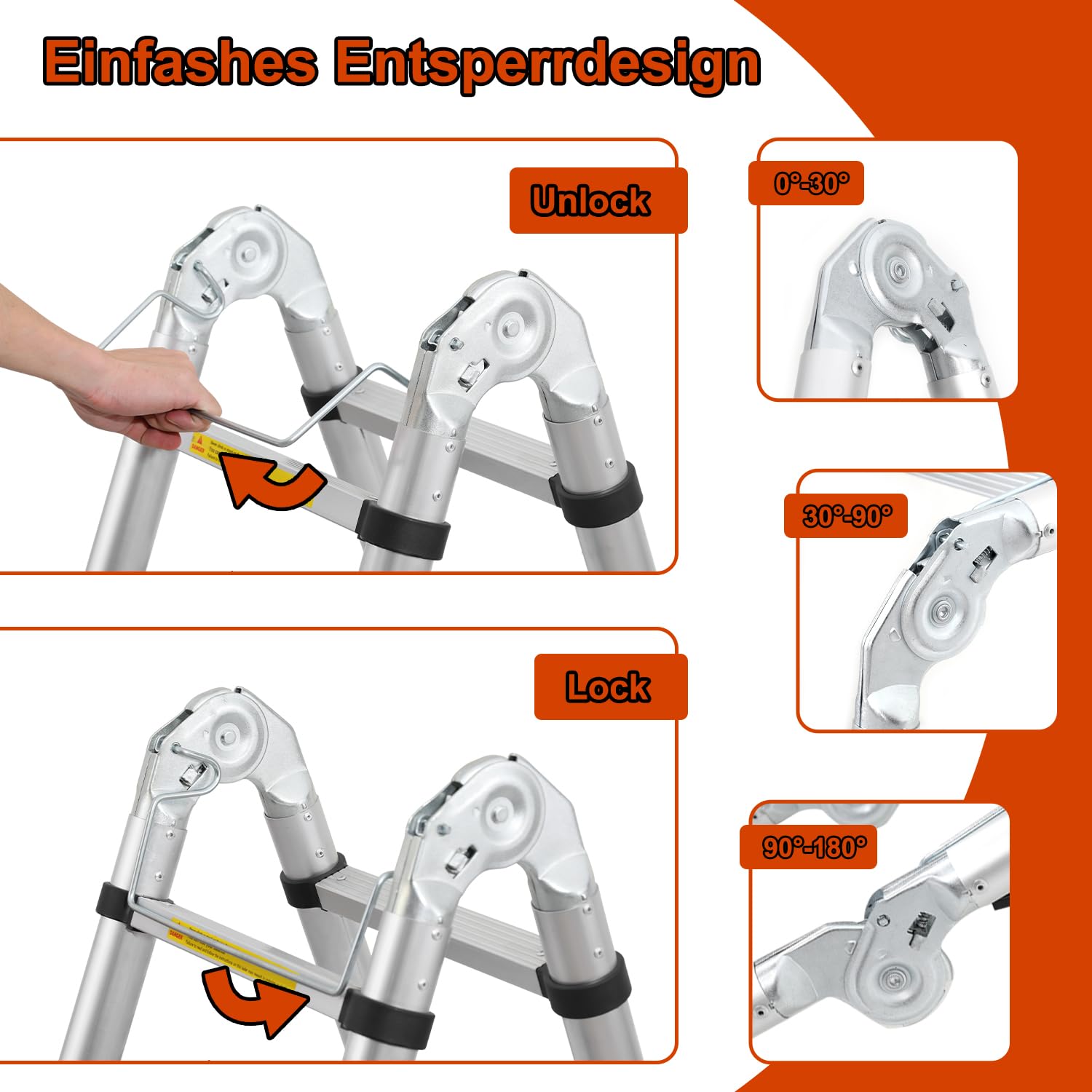 Lospitch 5M(2.5+2.5) M Aluminium Teleskopleiter klappbar Ausziehleiter mit Stabilisator Hochwertigem Klappleiter und Faltbaren Aluminiumleiter 150kg Belastbarkeit