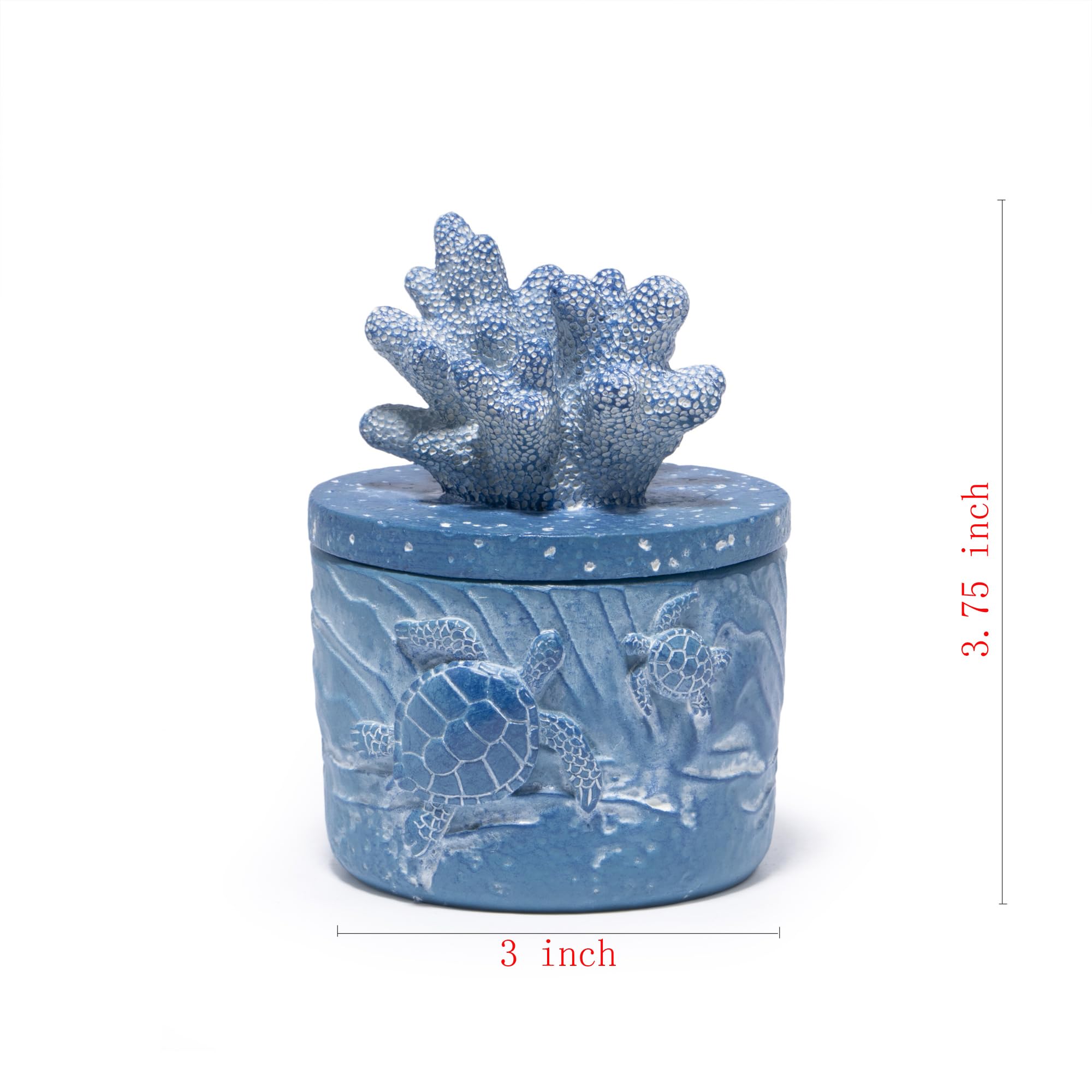 Hodao Ocean Crafts Sea Turtle & Octopus Resin Jewelry Box with Coral Lid - Handmade Organizer for Rings Earrings Necklaces, Blue/White, Ocean-Themed Storage Case Decor Gifts For Women (Blue-Turtle)