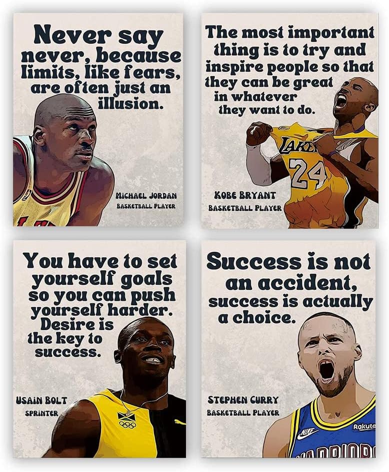 Retro Inspirational Athletes Posters,Basketball Superstar Canvas Posters,Stephen Curry Posters,Usain Bolt Wall art,Diversity Posters,A Unique Gift for Sports Fans,Men,and Teens,Set of3(8"X10")No Frame