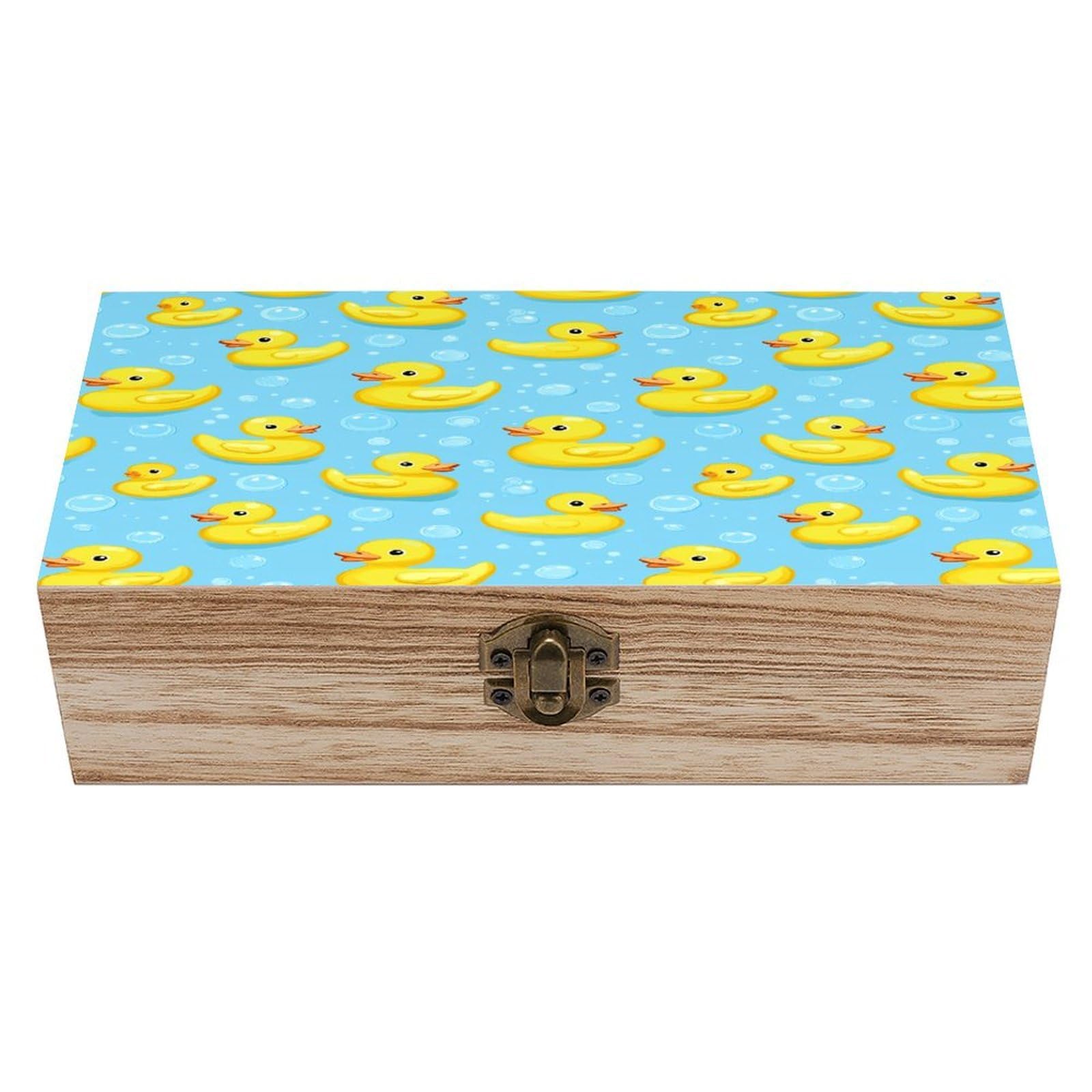 HLBSDM Yellow Rubber Duck And Bubbles Wooden Storage Box with Front Clasp Vintage Keepsake Boxes for Jewelry Decorative Gift Ideas for Men Women