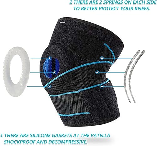 Miniatura 5 de Doufurt Rodillera con estabilizadores laterales para meniscos, desgarro de rodilla, recuperación de lesiones ACL MCL, soporte de rodilla ajustable