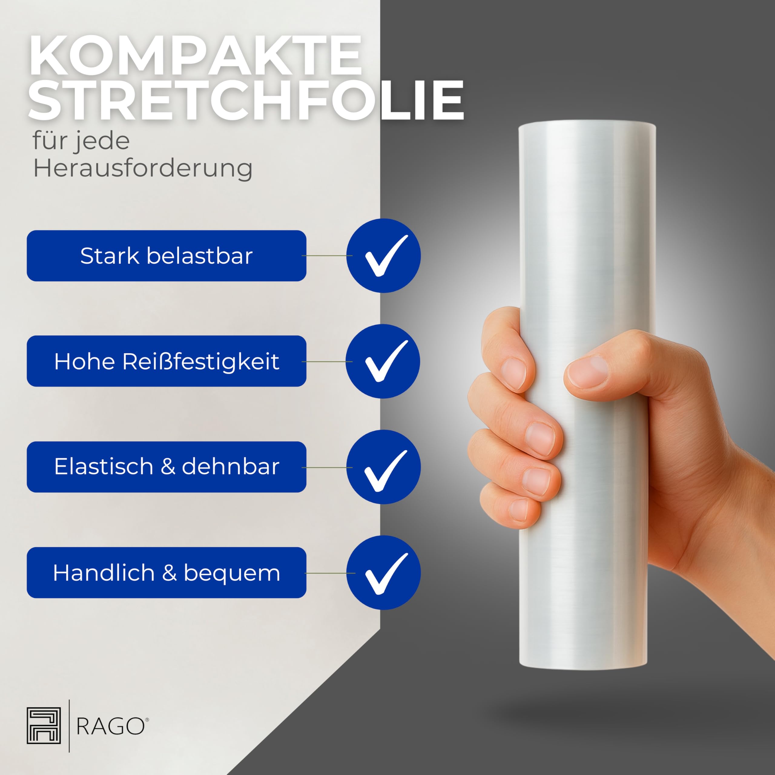 RAGO Stretchfolie Transparent 25cm 6 Stück I Handfolie für Umzug, Haushalt & Transport I Leichte Wickelfolie 300g I Flexible Verpackungsfolie mit Ø38mm Kern I Packfolien
