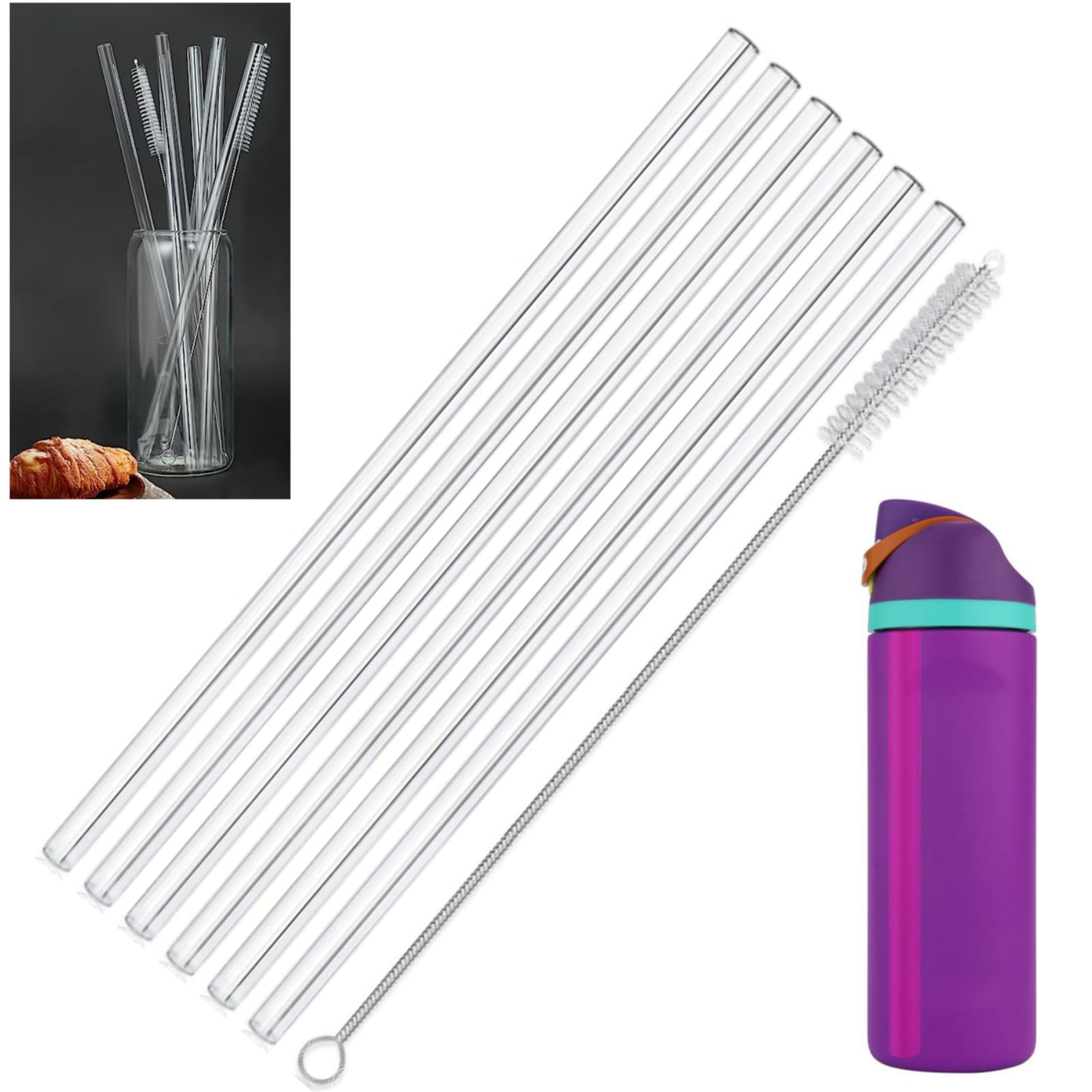 VGHNQStraws for Owala 32 OZ 24OZ 25OZ Bottle, Replacement Straws - 6 Tritan Straws 1 Straw Brush for Owala FreeSip 32oz 24 oz, Straws for Owala Flip 25 oz, Sports Bottle Accessories Parts (Clear)