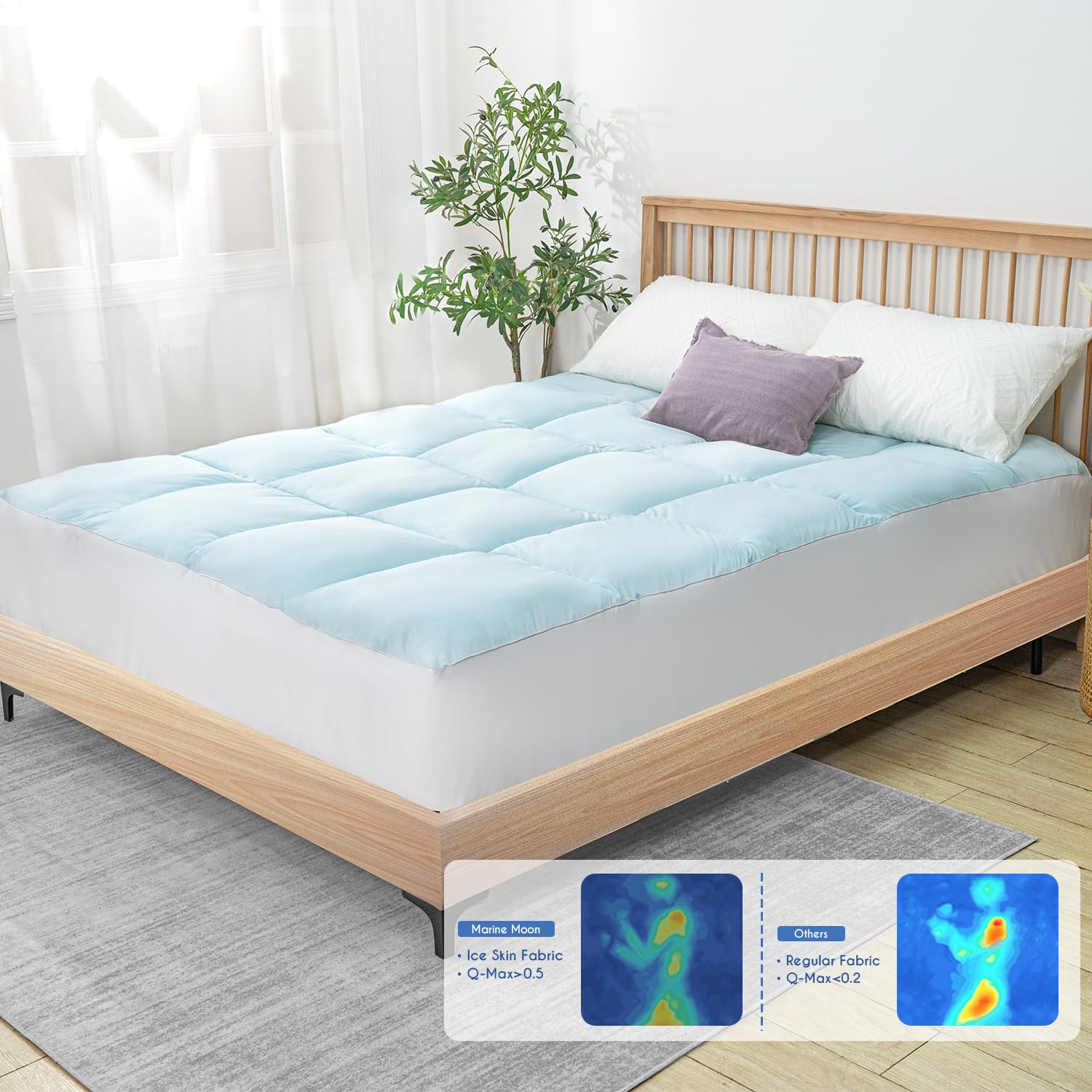Marine Moon Mattress Topper Queen, Cooling Thick Bed Topper, Soft Plush