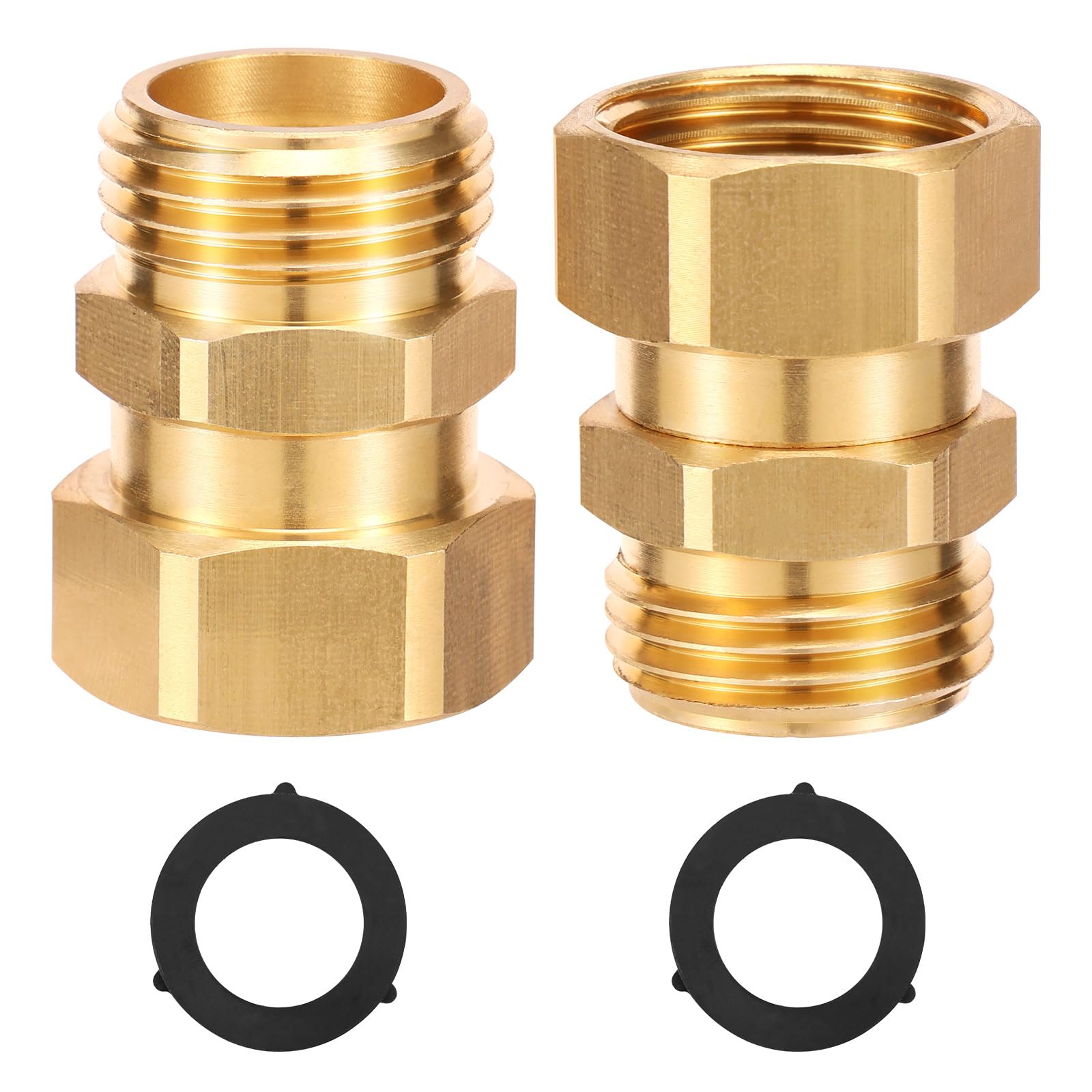 NIHUIFDPY 2 Pack Garden Hose Swivel Connector, 360° Anti-Kink 3/4" GHT Solid Brass Water Hose Swivel Fitting with Washers, Leak-Proof Adapter for Outdoor Faucet, RV & Spigot-image-19