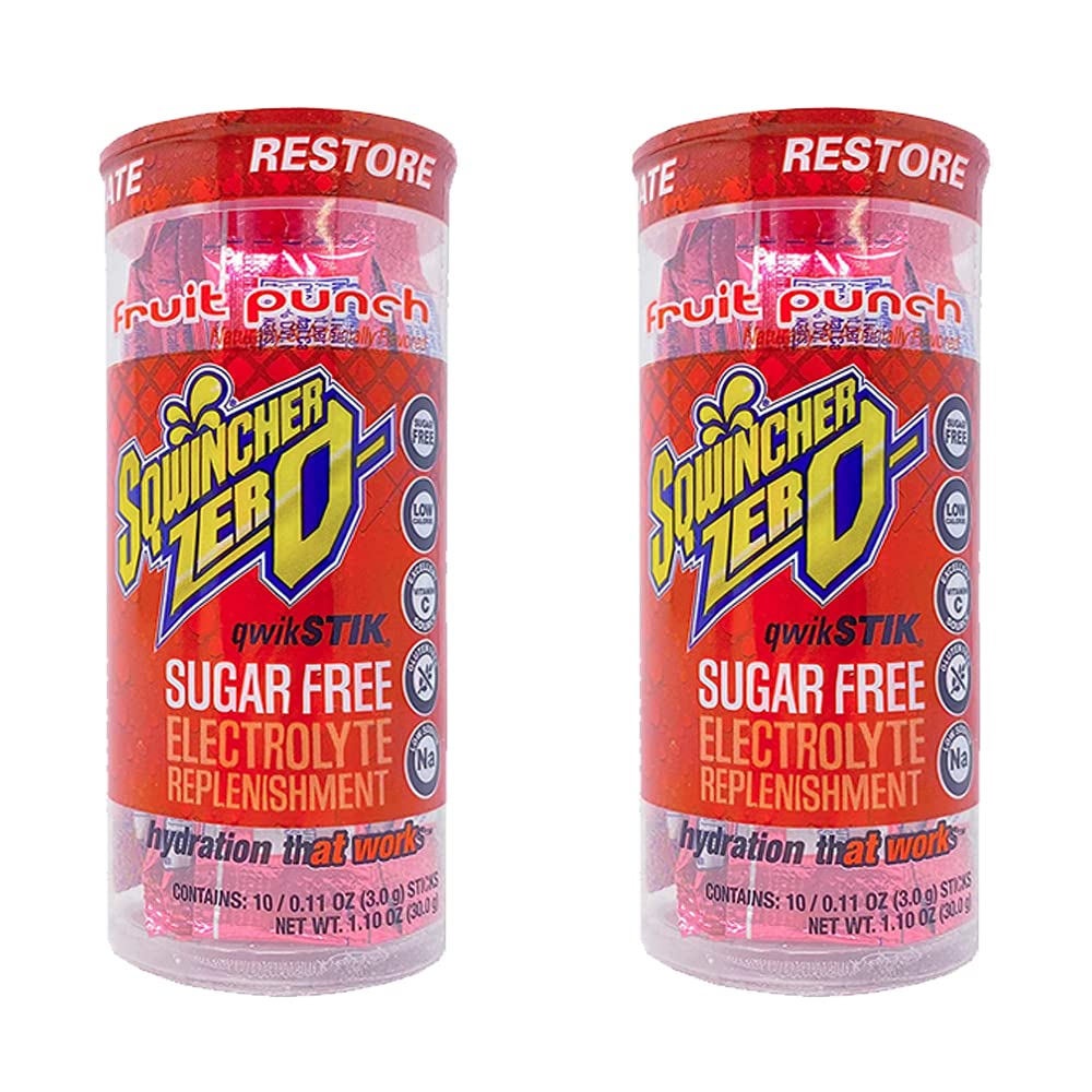 Sqwincher Zero Qwik Stik Sugar Free Electrolyte Powdered Drink Mix Low Calorie - Assorted Flavors And Sizes (Fruit Punch, 20 Sticks)