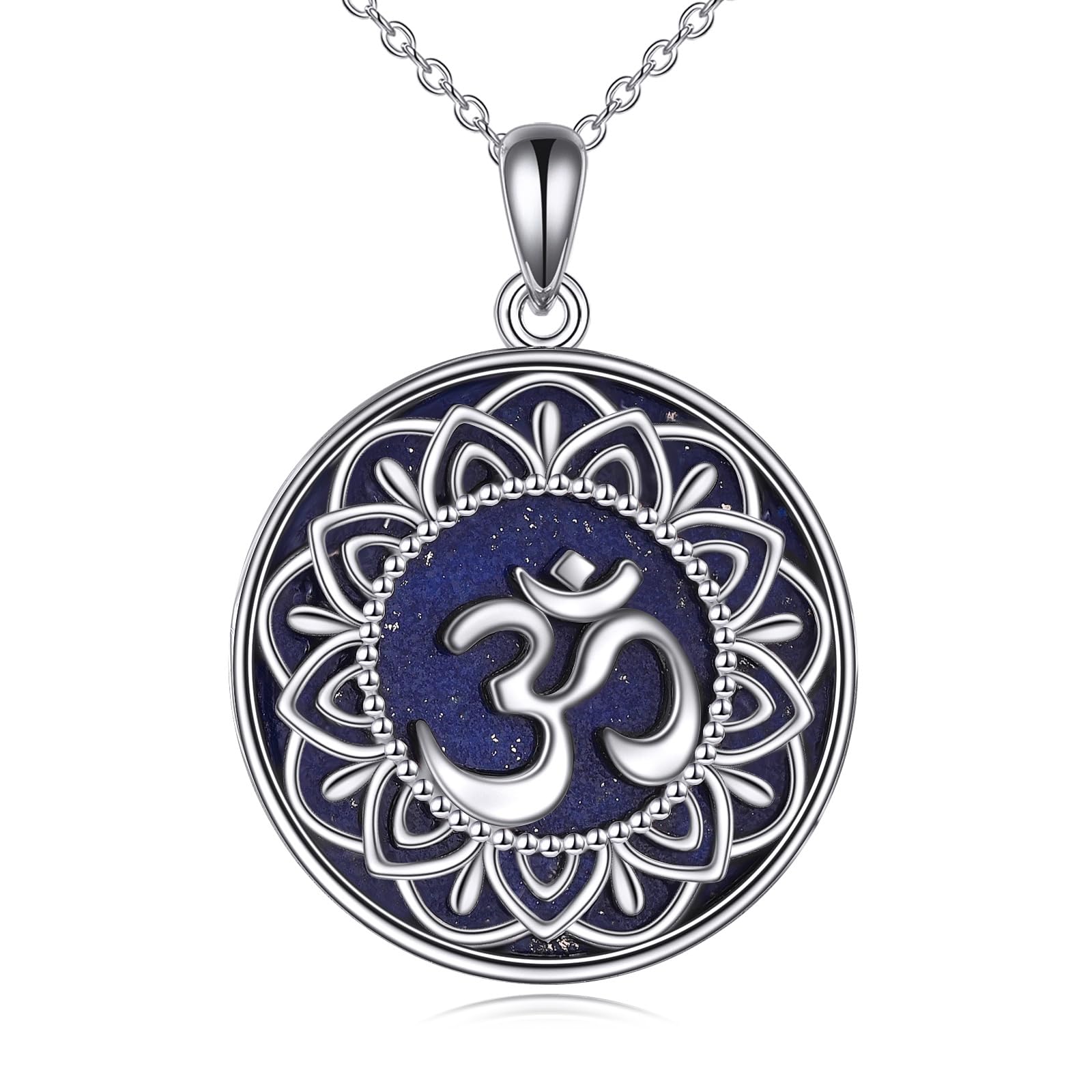 YAFEINI Om - Collana in argento sterling 925, con ciondolo a forma di ohm, per donna, ragazza, blu lapislazzuli