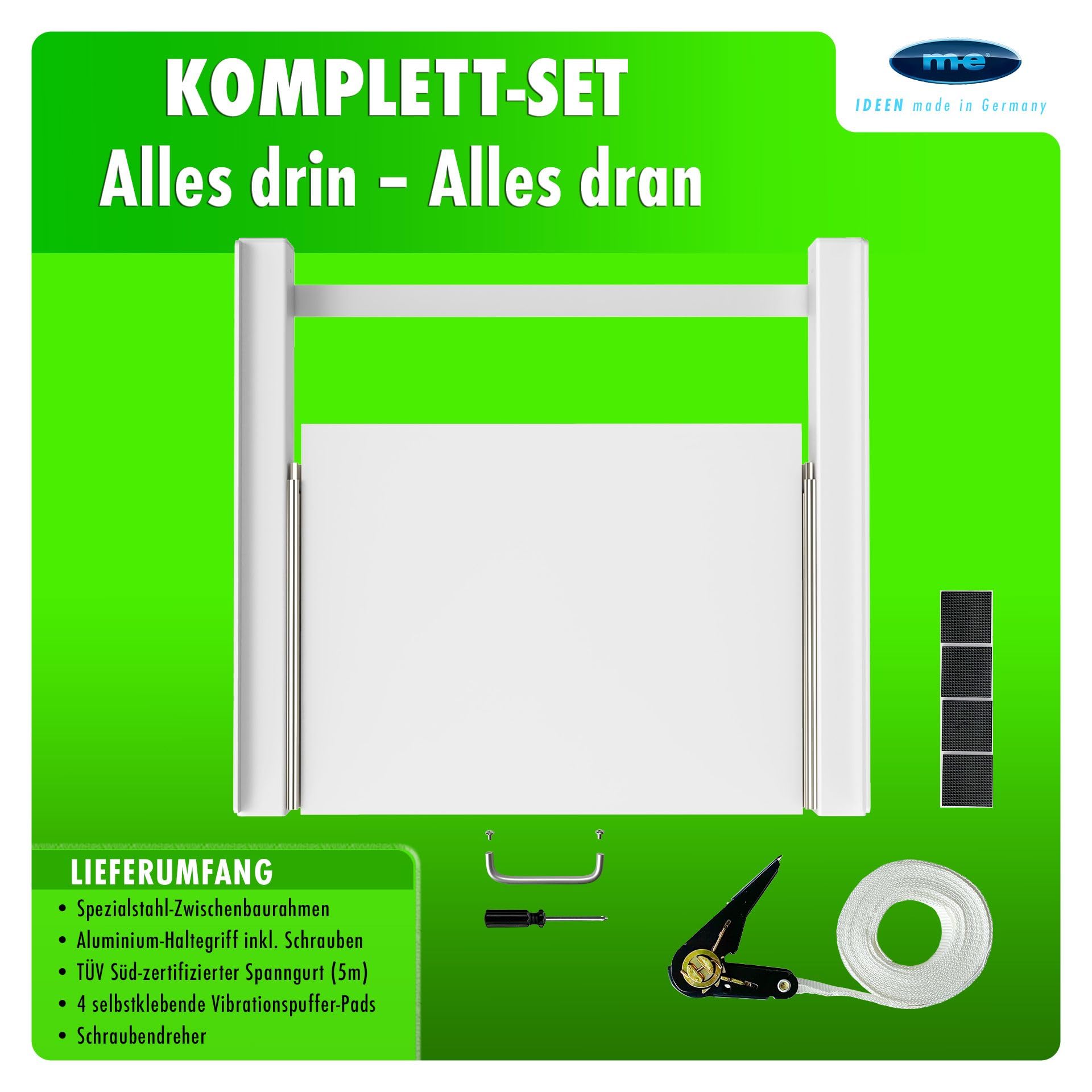 m-e ZR-56 Zwischenbaurahmen für Trockner & Waschmaschine – Verbindungsrahmen mit Ablage – stabil stapeln & fixieren – Waschmaschine-Trockner-Verbindung für 60 cm Geräte, 100% Metall