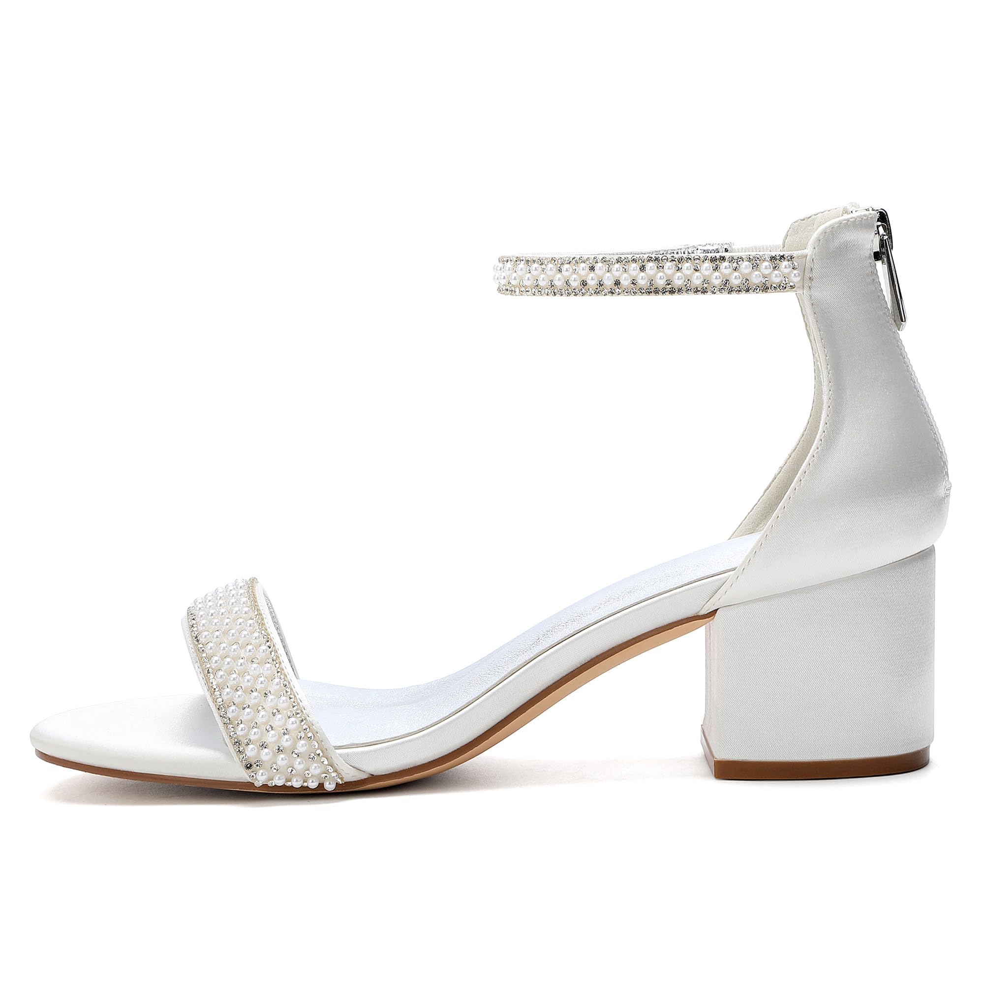 Damen Sandaletten Blockabsatz 5,5 cm Perlen Strass Hochzeit Elegant