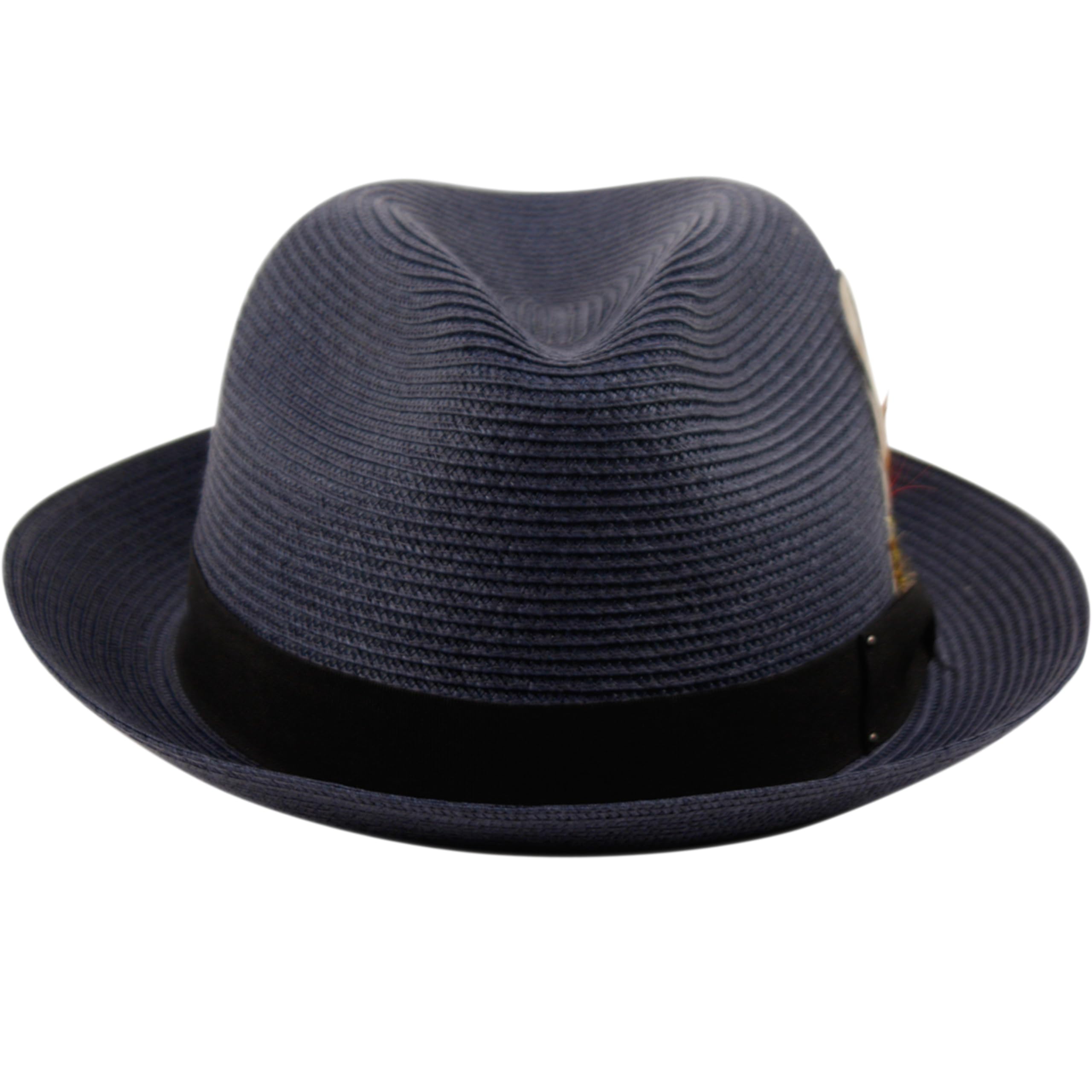 EPOCH HATS Epoch Men's Classy Travel Crushable 2tone Derby Fedora Upturn Curl Brim Hat (US, Alpha, Small, Medium, F2680 Navy)