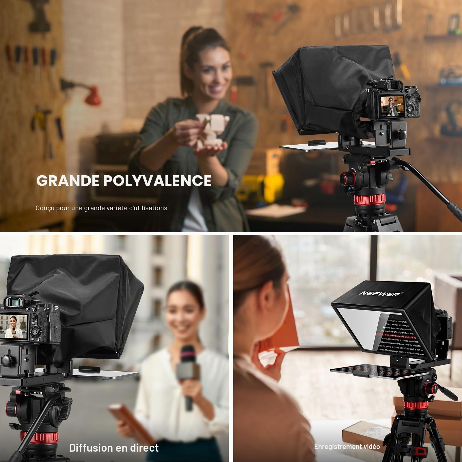 NEEWER BASICS X12B Téléprompteur Relevable en Alliage d'Alum 12" pour iPad, Tablette Téléphone DSLR, Non Assemblage, Contrôle App, Compatible avec iOS Android, Pro pour Enseignement et Flux en Direct