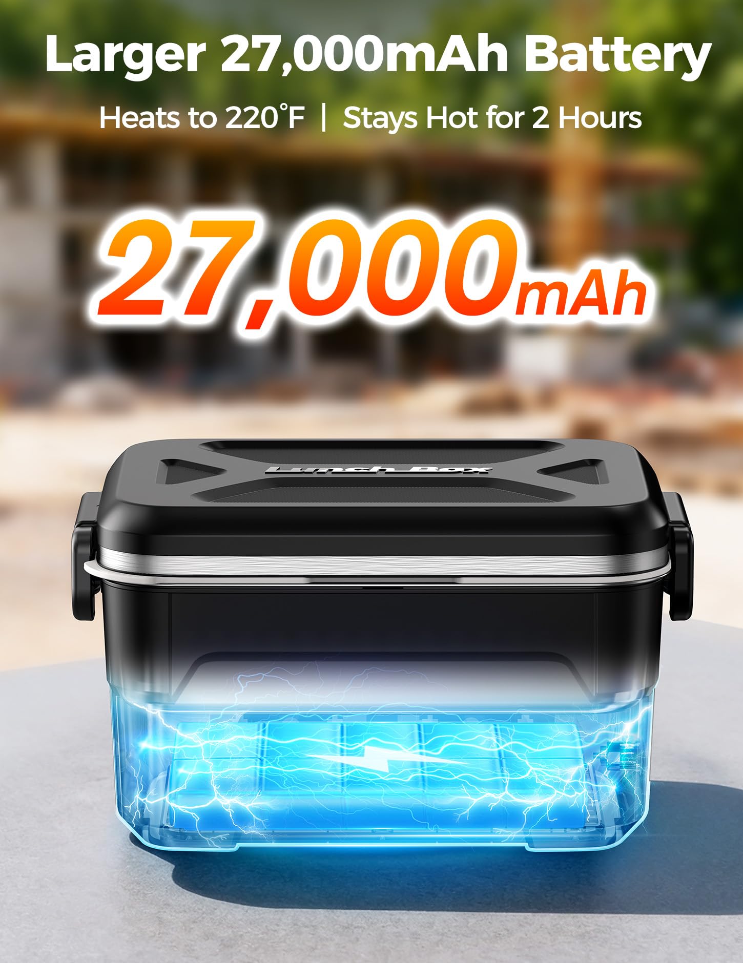 Lonchera eléctrica inalámbrica XL de 1.5 L para adultos, 104.4 °C calentada, color negro | Fiambrera térmica para alimentos, 27000 mAh, contenedor de acero inoxidable para el trabajo, al aire libre, viajes